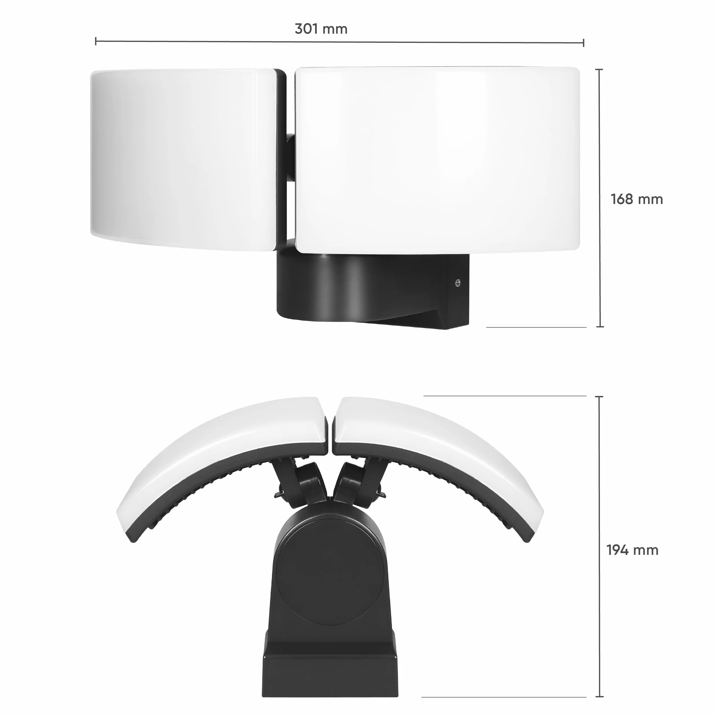 Podwójny Naświetlacz LED - 2x20W - 2x1600lm Barwa Ciepła Biel 3000K Oświetlenie Zewnętrzne Ogród Podjazd Garaż Wysoka Odporność na Warunki Atmosferyczne IP65 IK10 (bez czujnika ruchu)