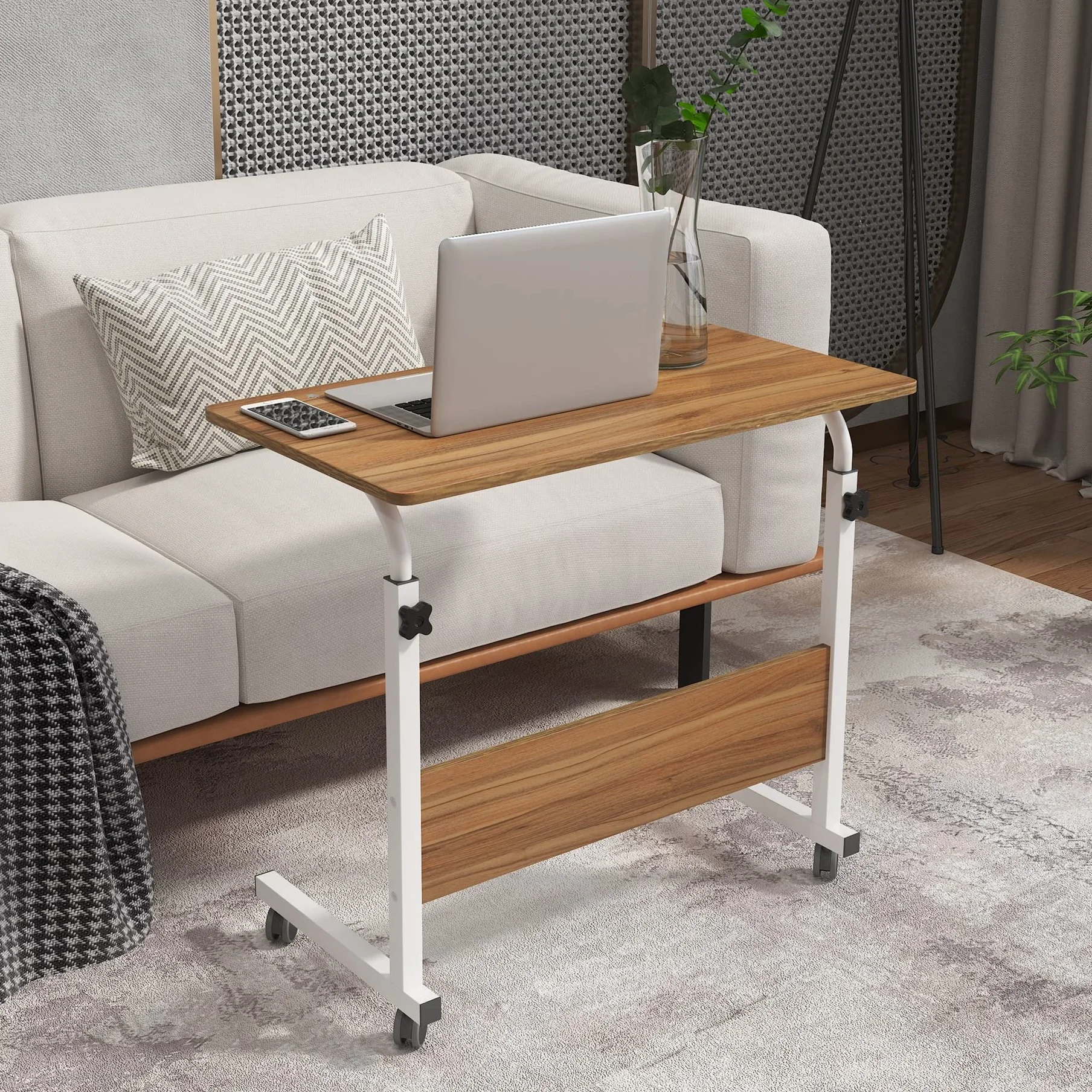 sogesfurniture Stojak na laptopa z regulacją wysokości, stolik pod komputer z kółkami, mobilny stolik pomocniczy, stół do pielęgnacji łóżka i sofy, 80 x 40 x 71-90 cm, dąb 05#1-80OK biustonosz