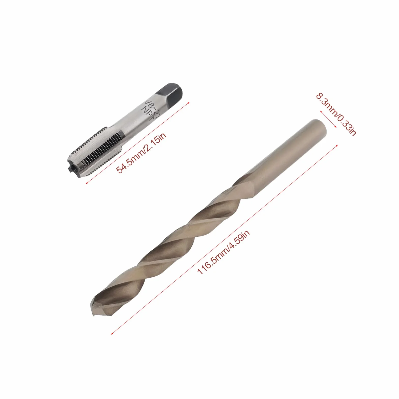 Zestaw gwintowników 1/8-27 NPT 8,3 mm HSS HSS HSS do metalu, tworzywa sztucznego, drewna, otworów NPT 1/8"