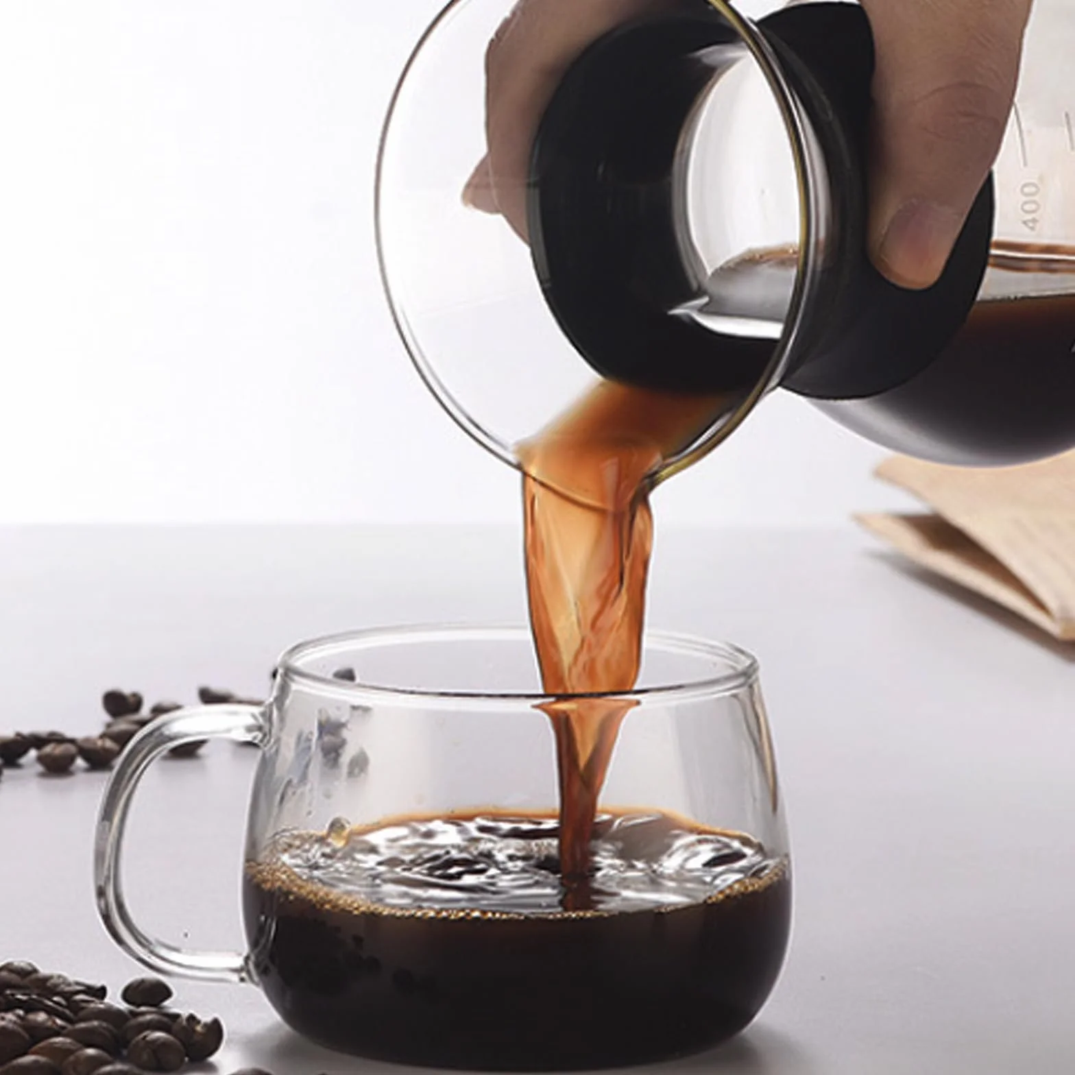 GOMETY Pour Over zaparzacz do kawy, 600 ml, szklany dzbanek borokrzemowy z dwuwarstwowym filtrem ze stali nierdzewnej, filtr permanentny, zaparzacz do kawy