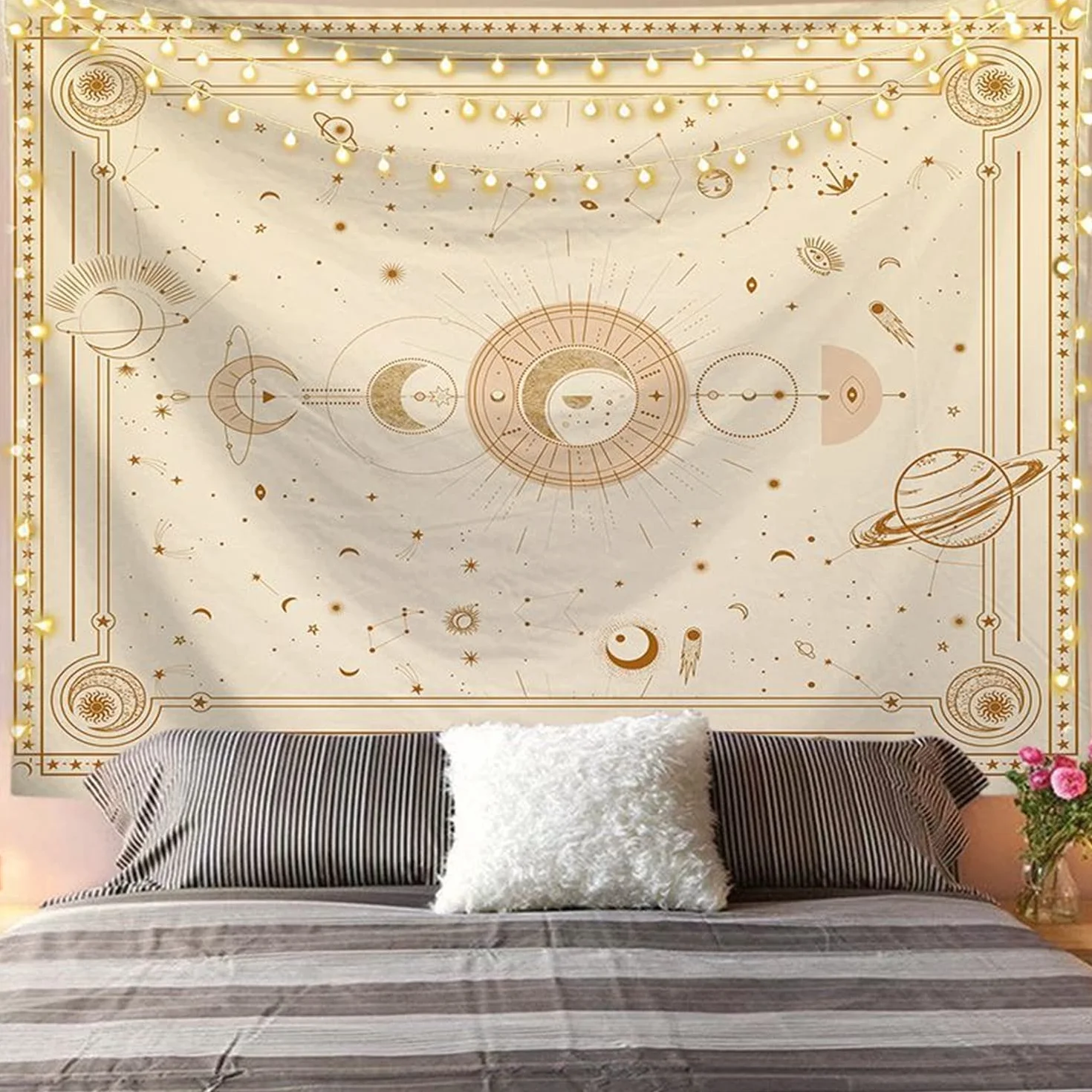 Arawat Dywan ścienny, fazy księżyca, biały – księżyc, gobelin, gotycki, indyjski gobelin, mandala, psychodeliczna dekoracja, dekoracja ścienna (150 x 200 cm)