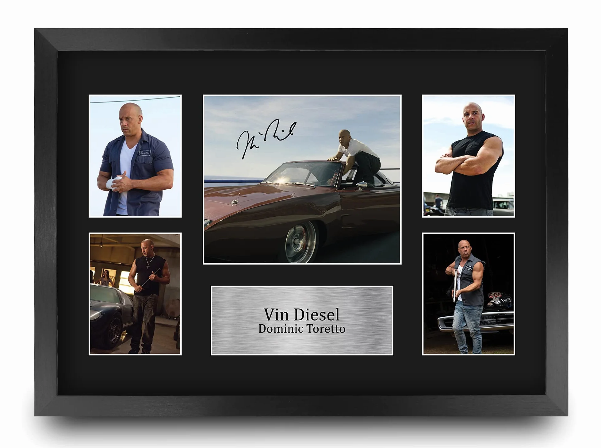 HWC Trading FR A3 Vin Diesel Fast and Furious Dominic Toretto Prezenty Drukowane Podpisane Autografy Dla Fanów Pamiątek Filmowych - A3 Oprawiony