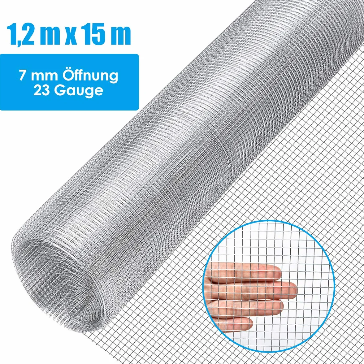 COSTWAY siatka druciana o drobnych oczkach, 15 m x 1,2 m, szerokość oczek 7 mm, płot druciany ocynkowany, siatka na norek do podwyższenia grządek w ogrodzie, siatka wolierowa, drut siatkowy, drut do