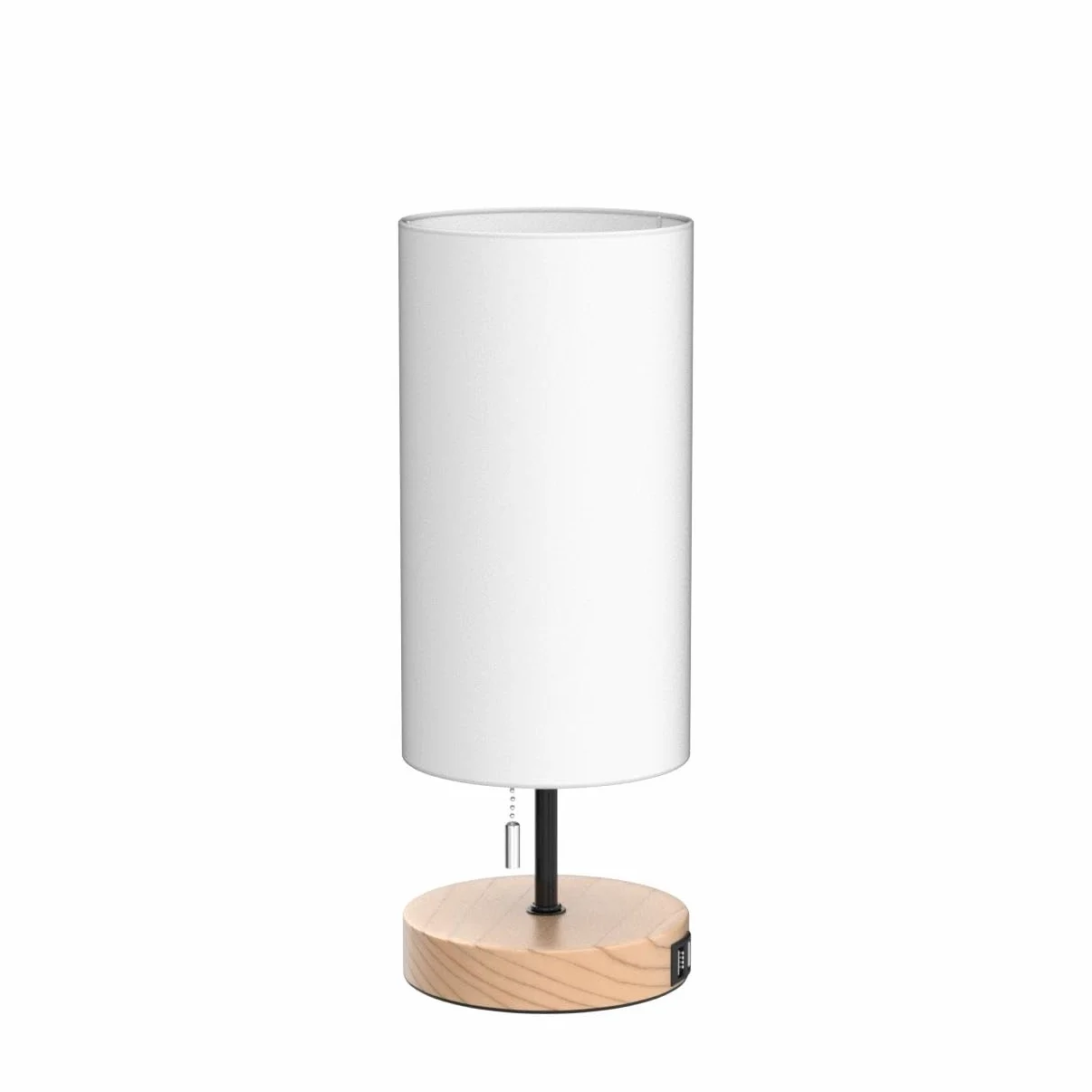 Lampa stołowa Aigostar z 2 portami ładowania USB, lampka nocna z włącznikiem pociąganym, drewniana podstawa, zabytkowa lampa biurkowa do salonu, sypialni, biura