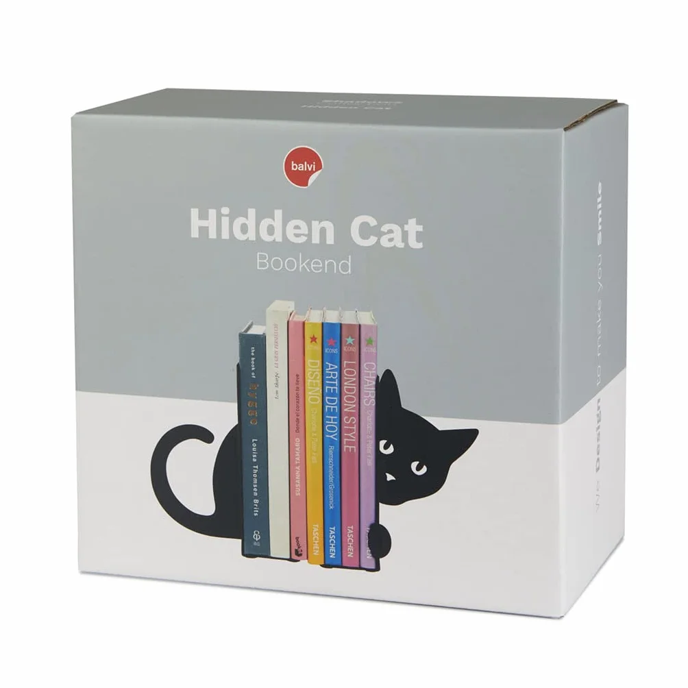 Balvi Podpórka do książek Hidden Cat kolor czarny podpórka do regału na książki w kształcie kota, 2 podpórki