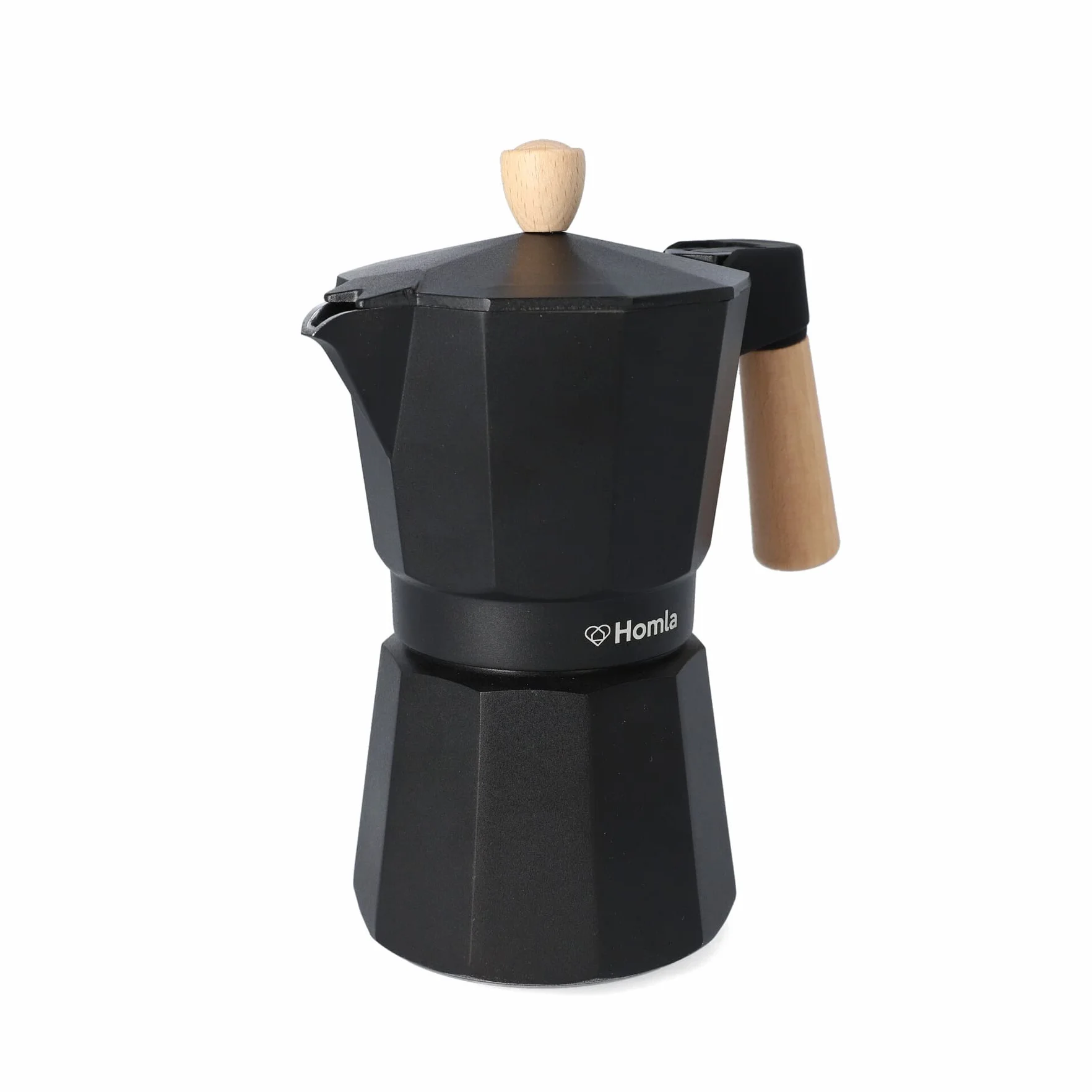 HOMLA Mia Mokka zaparzacz do espresso 6 filiżanek aluminium drewno bukowe czarne