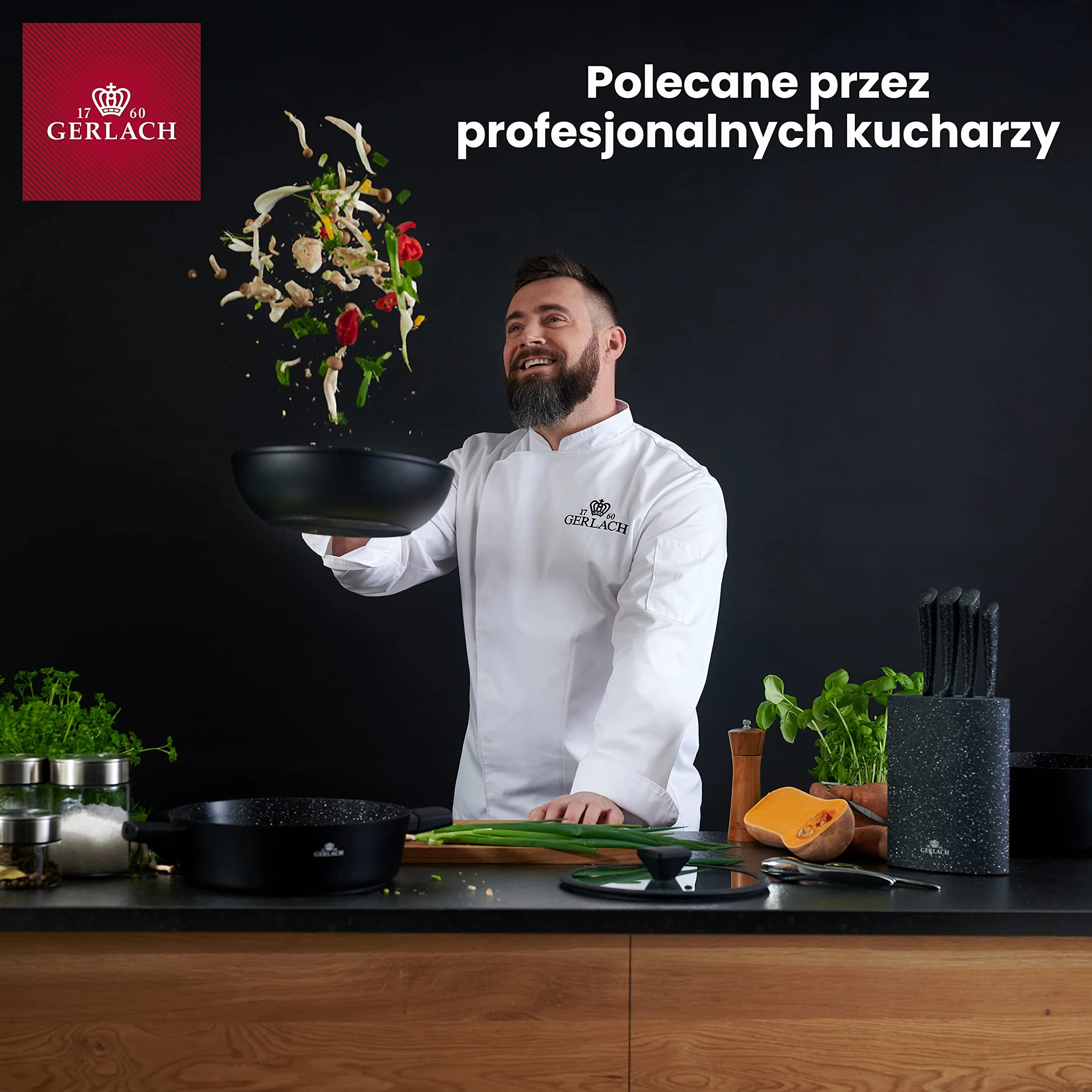Gerlach Loft Zestaw Noży W Drewnianym Bloku Do Kuchni 5 rodzajów Ostrza Stal Nierdzewna Nóż Kuchenny Szefa Do Chleba Jarzyn