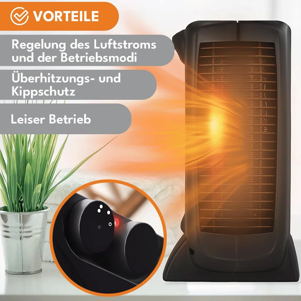 KRUMAD Termowentylator 2000 W z termostatem - Elektryczny grzejnik z 2 poziomami mocy i nawiewem zimnego powietrza - Przenośna nagrzewnica z zabezpieczeniem przed przegrzaniem