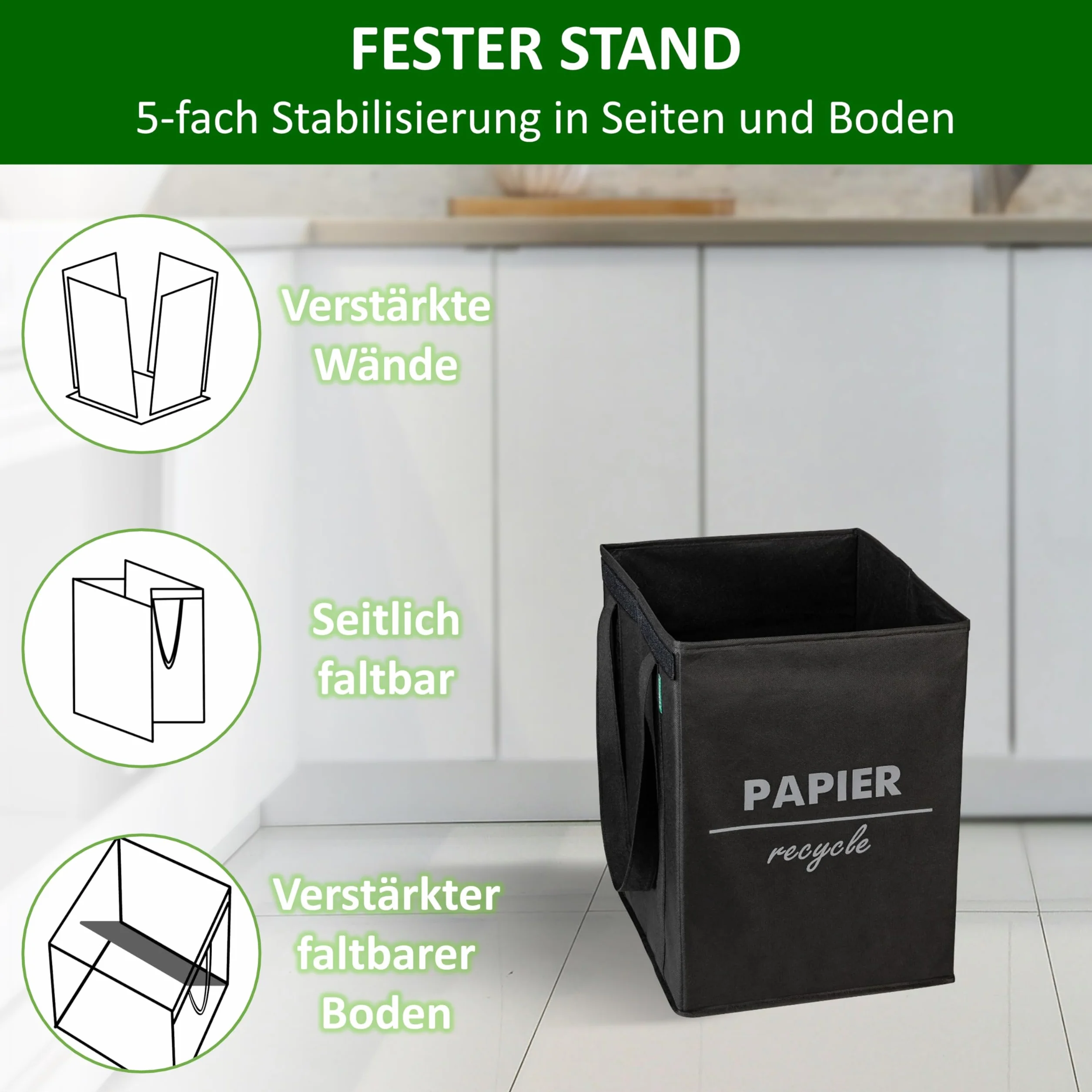 COTTARA System oddzielania odpadów, 3-krotny składany z 5-krotną stabilizacją, pojemnik do recyklingu wykonany z wytrzymałego materiału, idealny jako separator odpadów, do przechowywania papieru z