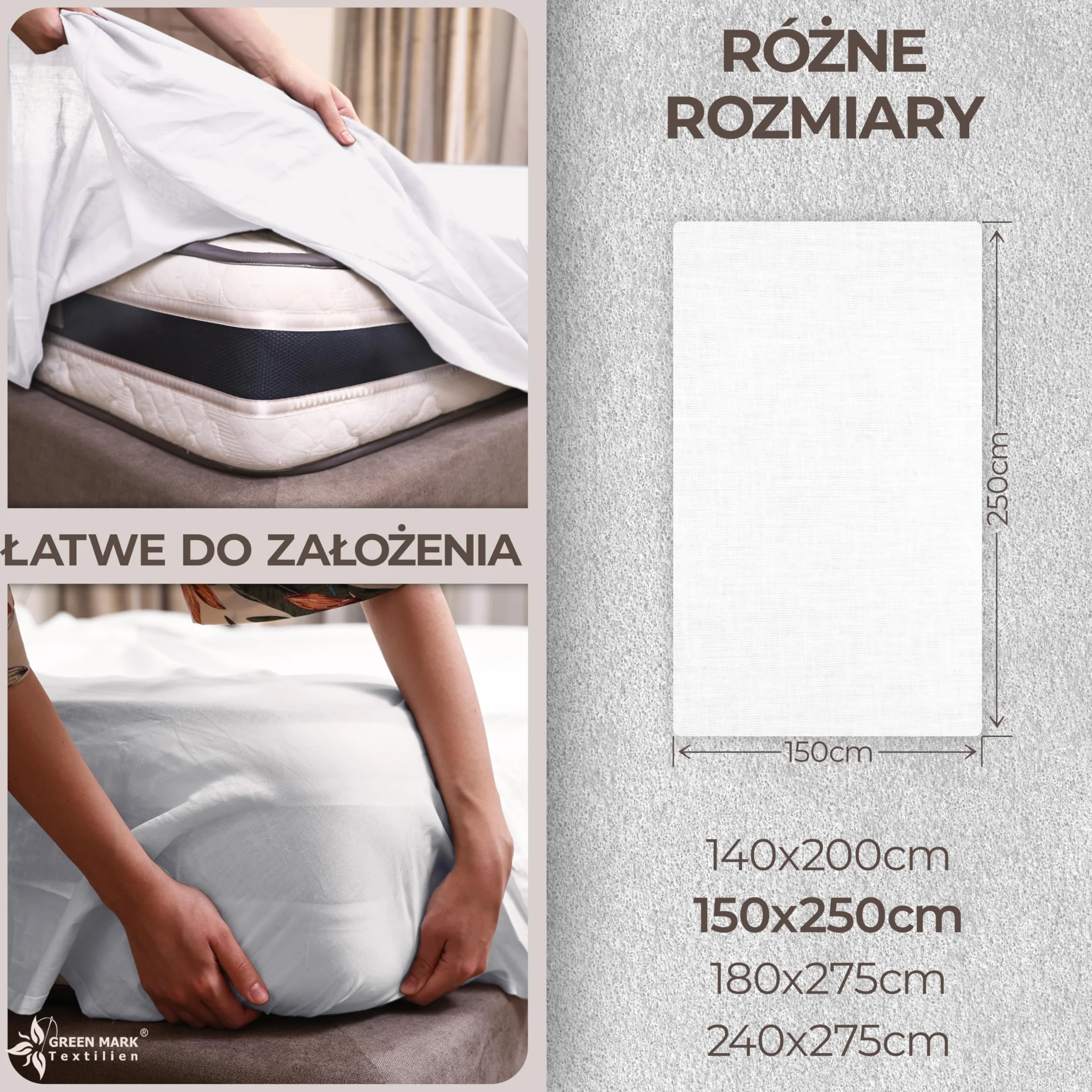 GREEN MARK Klasyczne prześcieradła – zestaw 2 płaskich prześcieradeł 100% bawełna, bez gumek, przyjazne dla skóry, łatwe w pielęgnacji, pralne w wysokich temperaturach – Biały – 150 x 250 cm