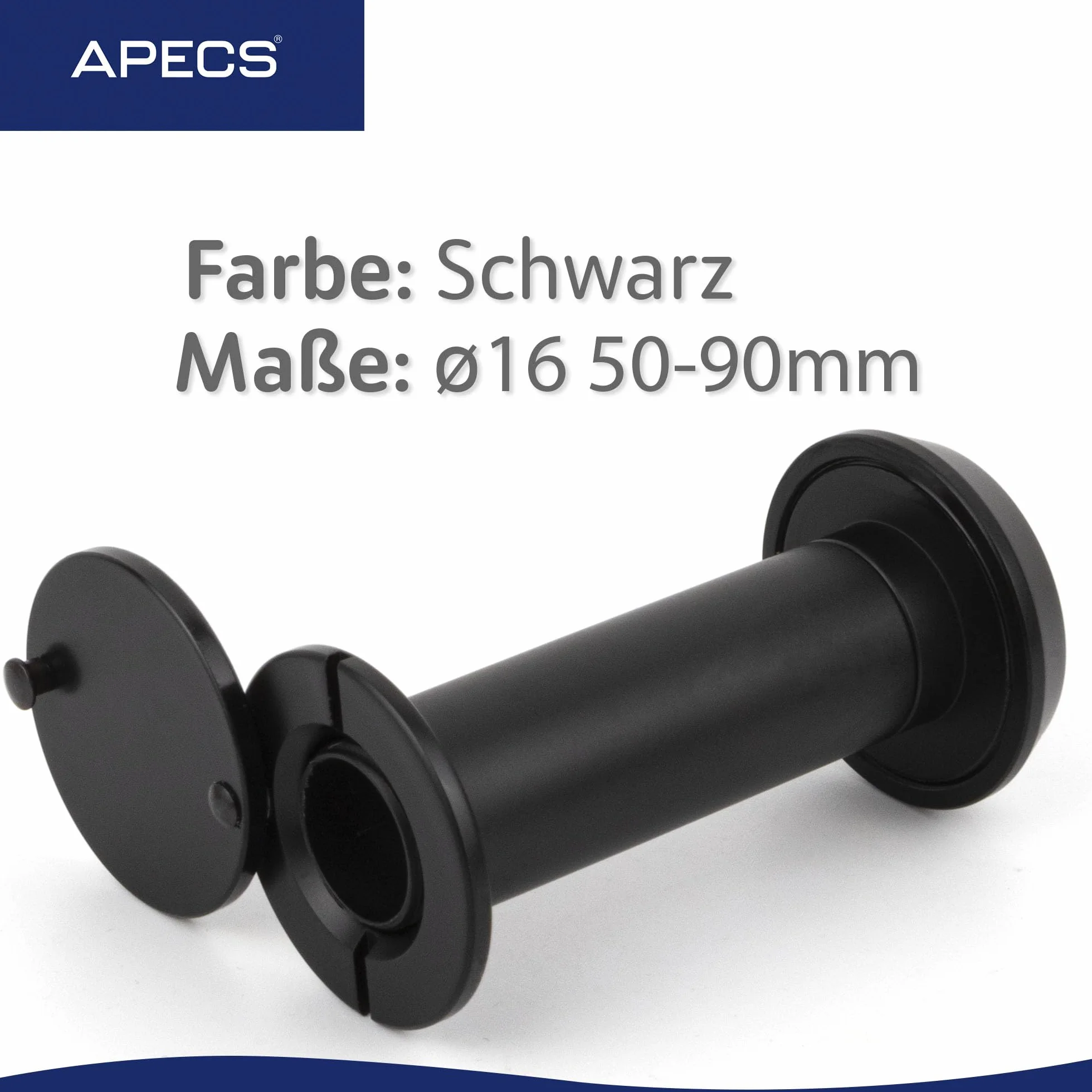 APECS Wizjer do drzwi z ochroną przed wzrokiem, otwór 50-90 mm, średnica 16 mm, kolor czarny, osłona wizjera model 6016/50-90-BLM