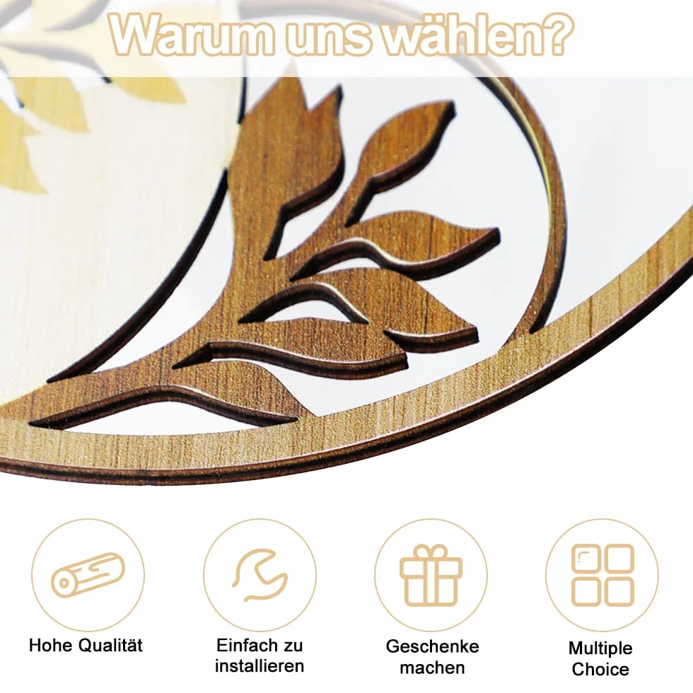 WATUNID 6 sztuk drewnianych dekoracji ściennych w stylu boho do salonu, okrągła, minimalistyczna dekoracja ścienna, nowoczesna dekoracja ścienna w stylu boho, do sypialni, rustykalna dekoracja do domu
