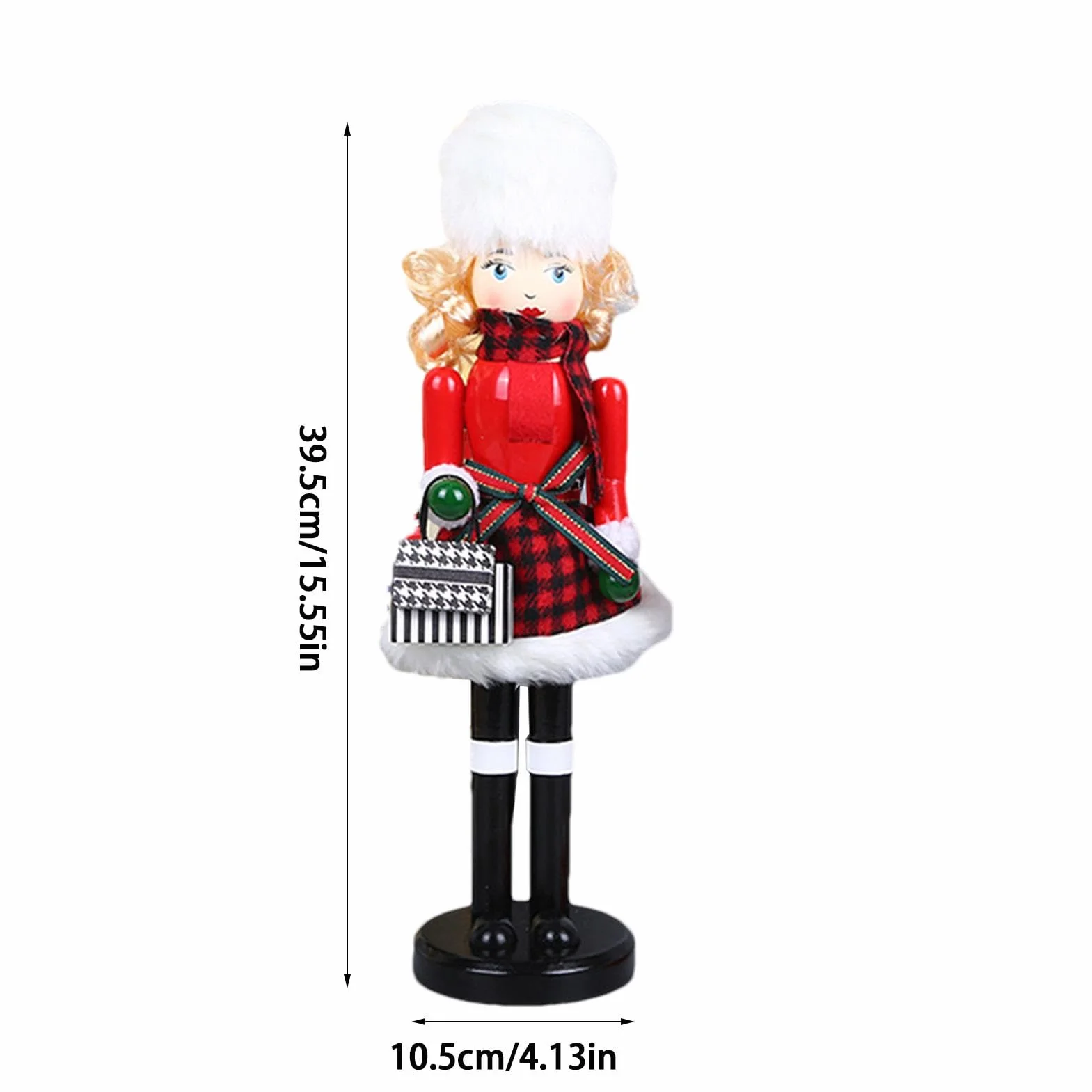 Woman Nutcracker Christmas Decorations, Wooden Nutcracker Figures 15.55x4.13 Inches, Puppet Christmas Table Decor, Bookshelf, Hotel, Cafe, Wood, Reusable Material