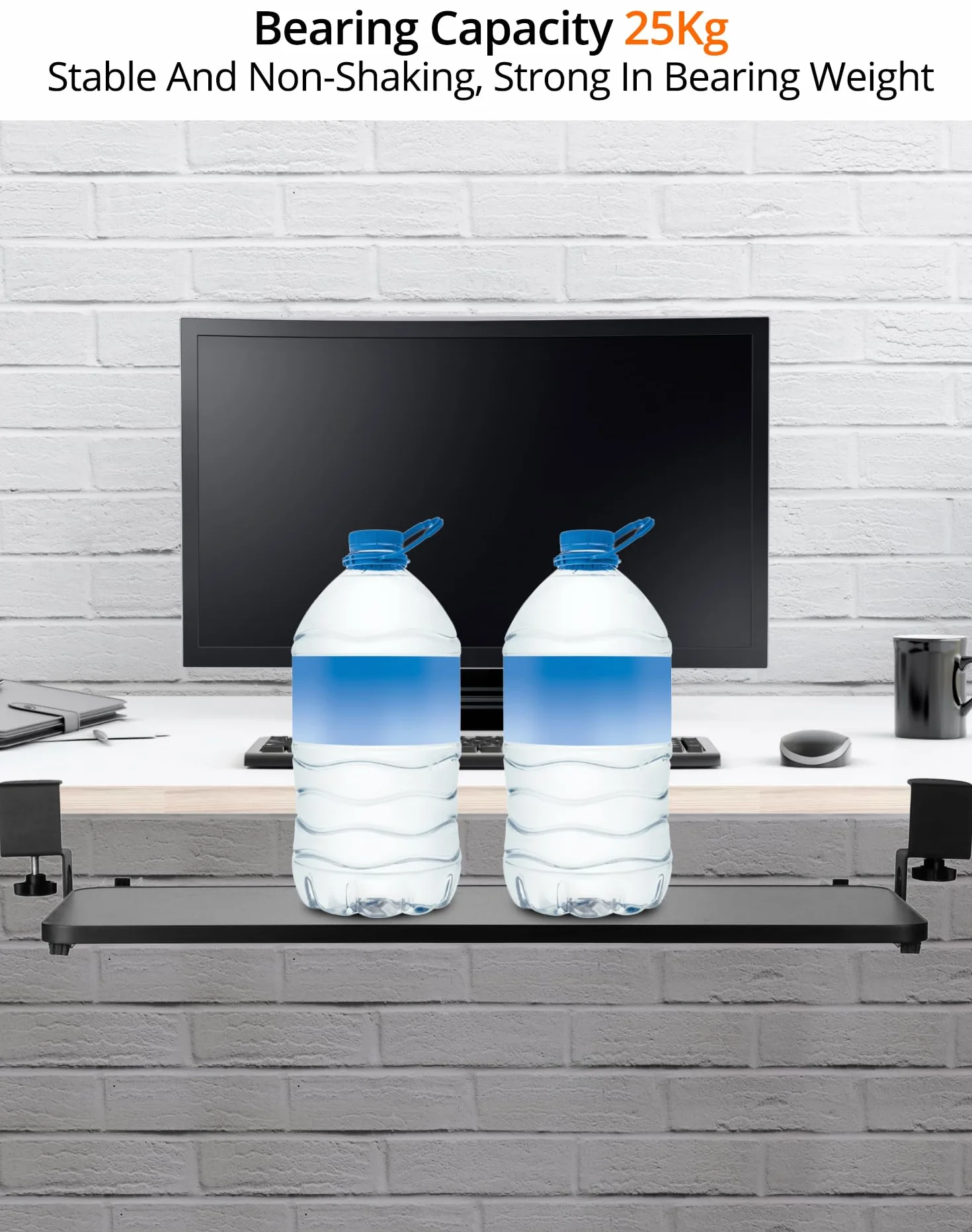 QWORK® Taca na klawiaturę pod biurko, przesuwana taca pod klawiaturę, z zaciskiem C, waga łożyska 20 kg
