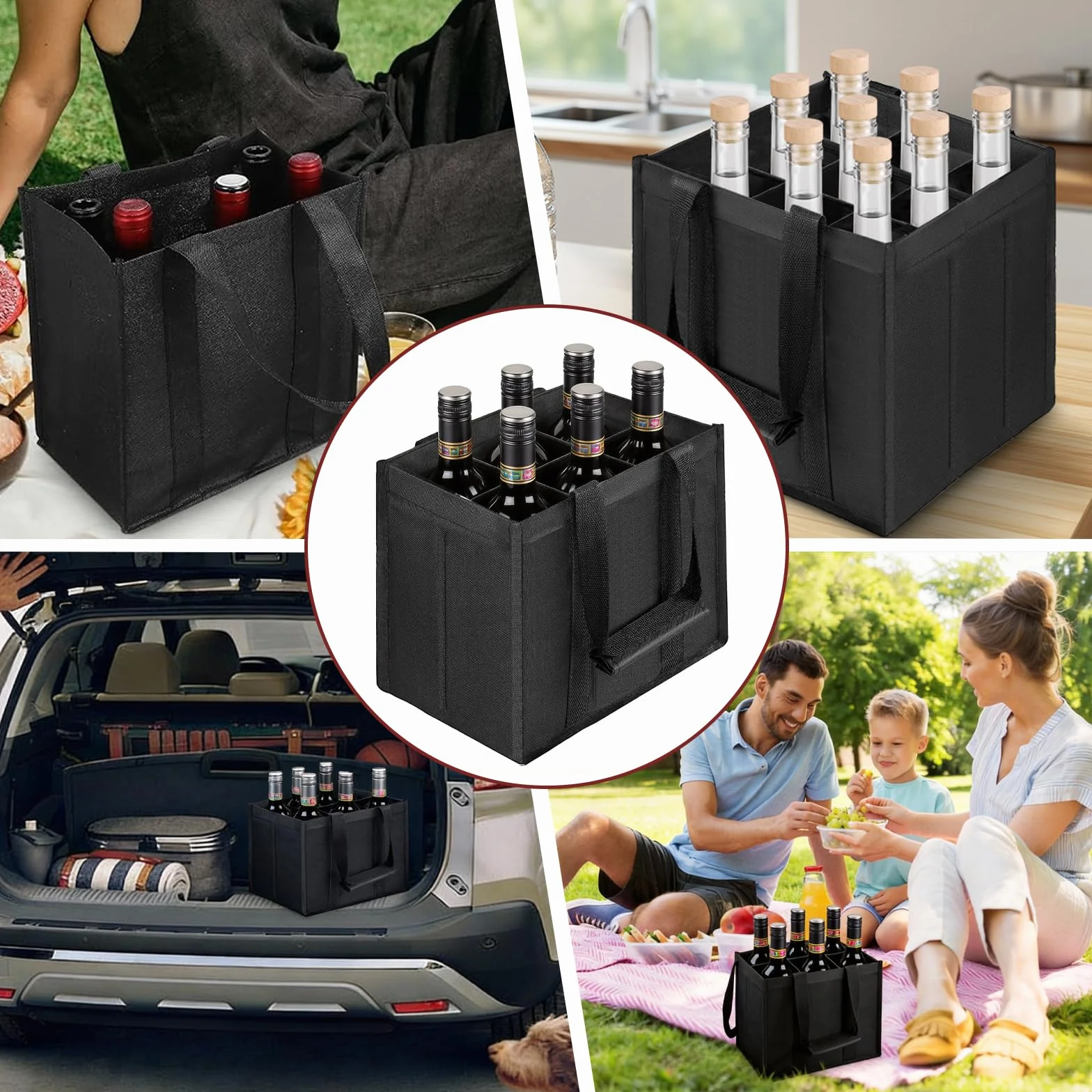 Torebka męska piwo, torba na butelki 1,5 l, filcowy uchwyt na butelki Con ASA Plegable Con Separadores, na prezenty dla mężczyzn, piwo prezenty dla mężczyzn, czarny-6, Torba podróżna z uchwytem