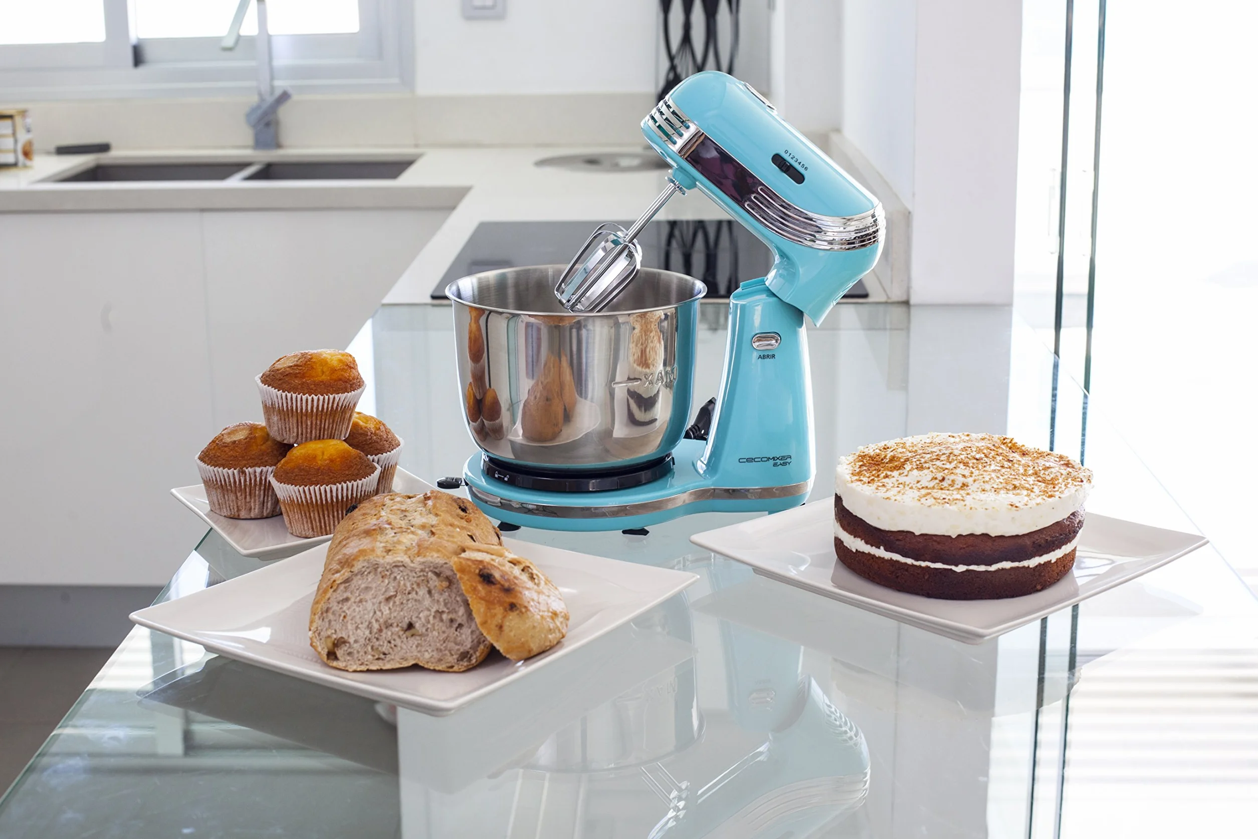 Cecotec Mikser Blender Cecomixer Easy. Orbital Motion, pojemność 3 L, stalowa misa, 5 funkcji (ugniatanie, ubijanie, mieszanie, ubijanie, emulgowanie), 6 prędkości, 250 W, niebieski