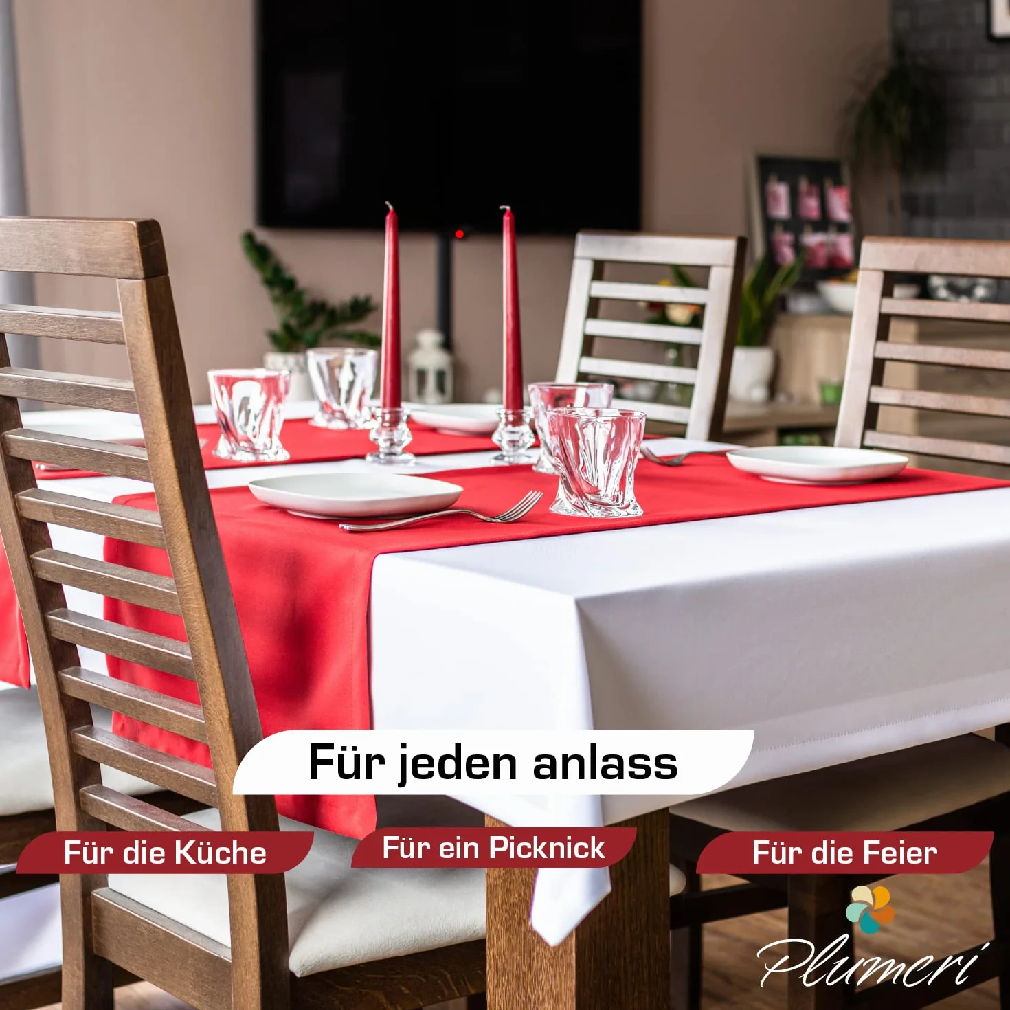 PLUMERI Obrus plamoodporny 140x240 cm, Biały – 100% poliester 250 g/m² z efektem lotosu, OEKO-TEX, na co dzień i od święta, do domu i ogrodu, seria Brela