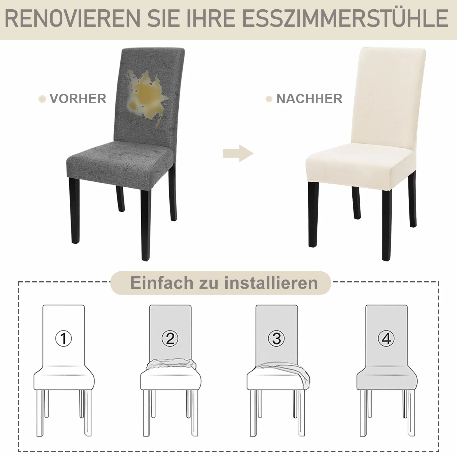 Alishomtll Pokrowce na krzesła, zestaw 4 sztuk, aksamitne, elastyczne, nadają się do prania, zdejmowane, do kuchni, restauracji, hotelu, bankietu, na wesele (beżowe, 4 sztuki)