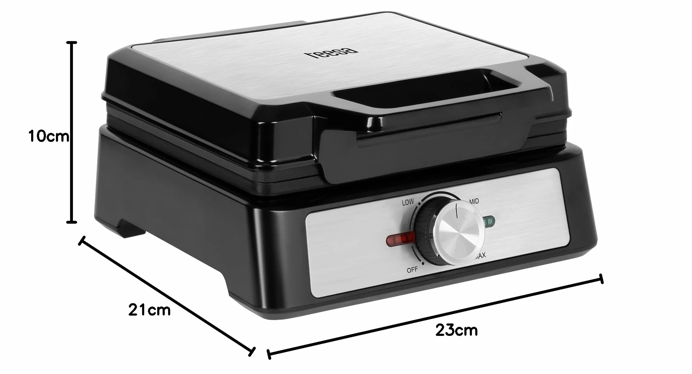 Teesa Gofrownica na 2 Gofry 1600W inox Regulacja Temperatury Pokrywa ze Stali Nierdzewnej Nieprzywierająca Powłoka Płytek TSA3237