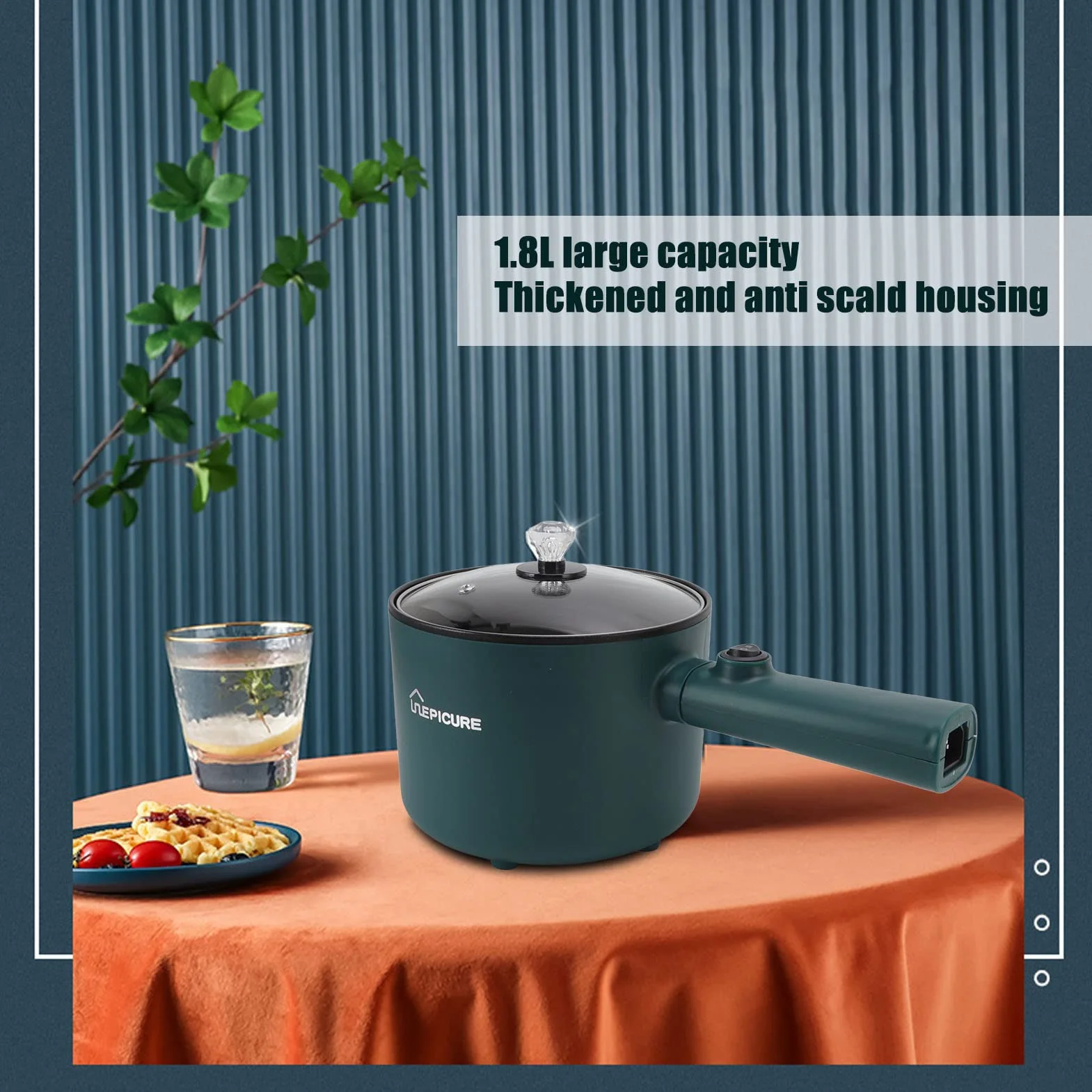 Elektryczny rondelek do gorącego garnka z pokrywką Elektryczny garnek do makaronu 1.8L Multicooker z pokrywką Długa rączka Kuchenka elektryczna do akademika podróżnego Szybko nagrzewająca się łopatka