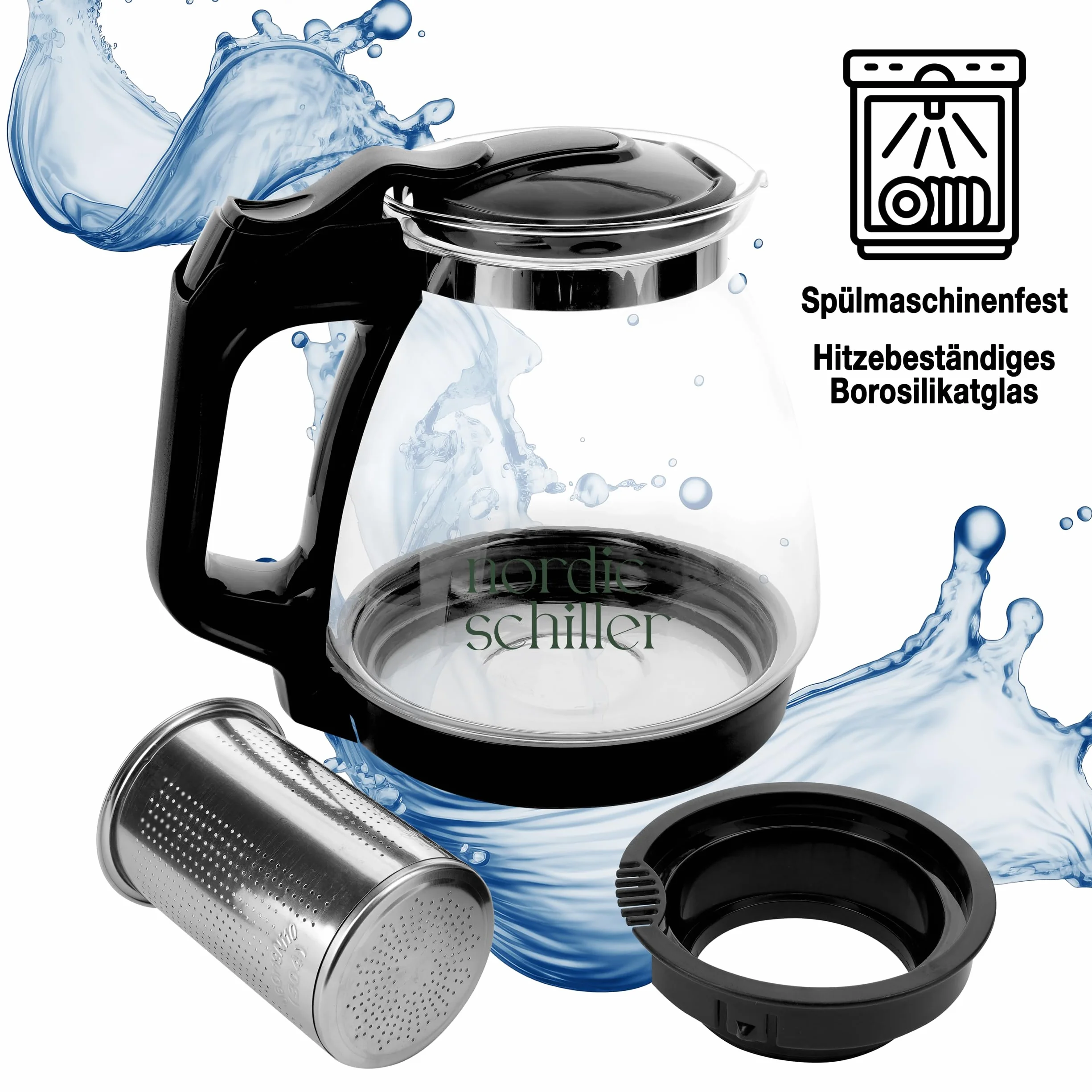DMA-Z Dzbanek do herbaty, szklany dzbanek do herbaty, odporny na wysokie temperatury, z pokrywką, 1700 ml, dzbanek do herbaty z sitkiem, z sitkiem, szklanym dzbankiem do herbaty (1700 ml)