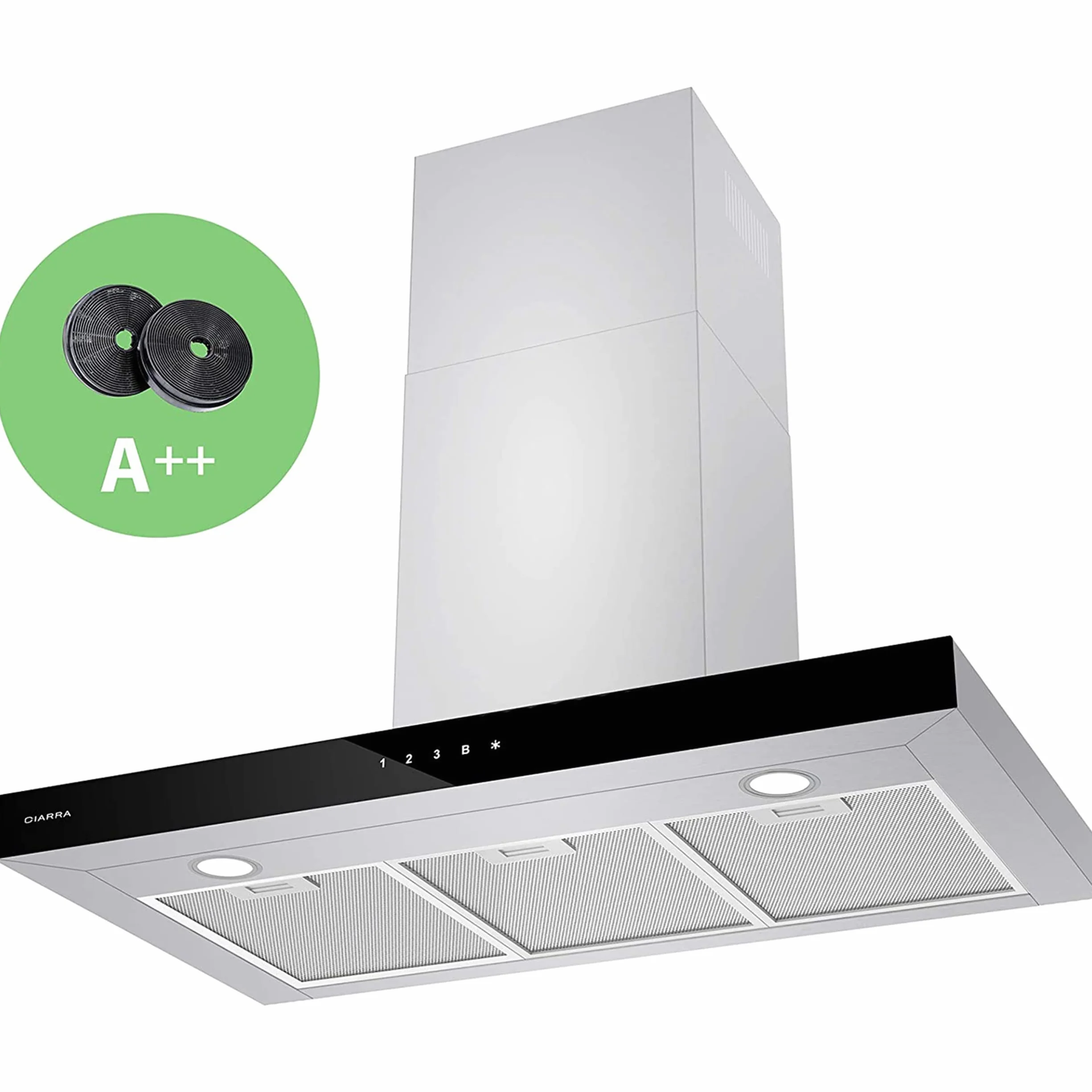 CIARRA CBCS9102 okap kuchenny 90 cm 650 m³/h - wydajność klasy A++ - 4 prędkości - funkcja Boost - cichy okap kuchenny - sterowanie dotykowe - ściemnialna dioda LED - okap ścienny ze stali nierdzewnej