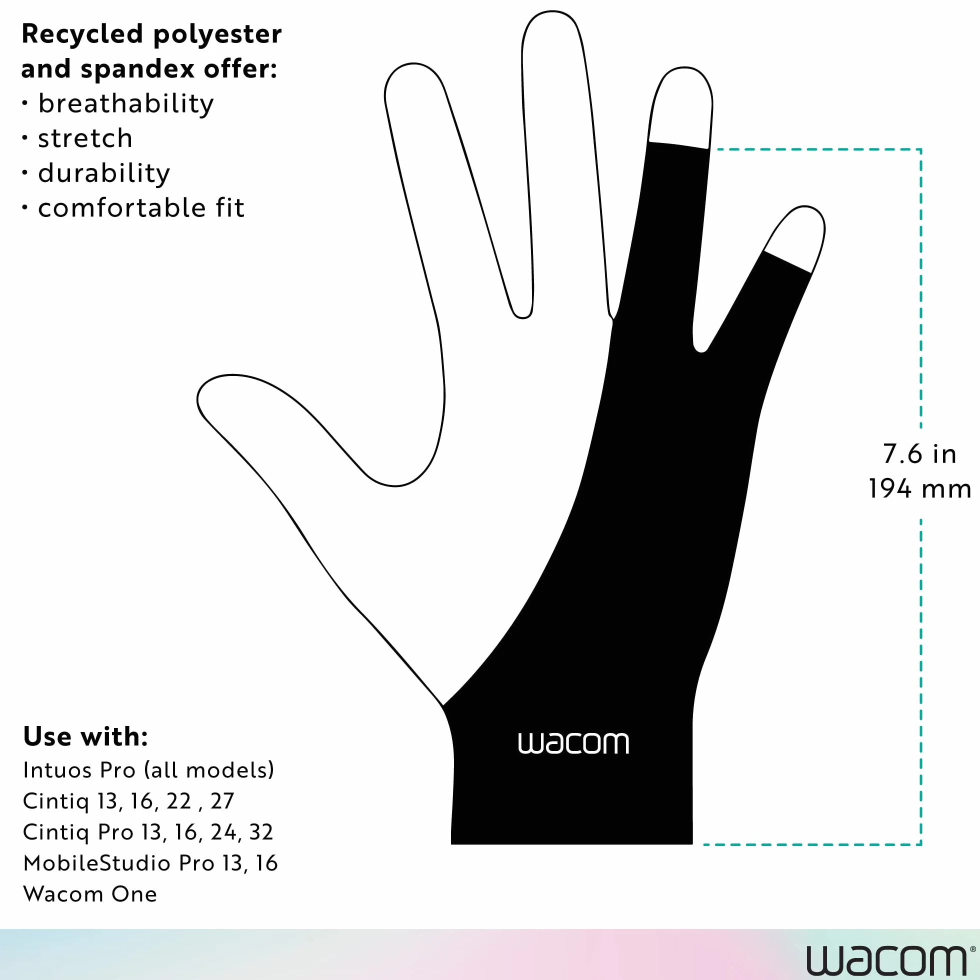 Wacom rękawice do rysowania, tablet, 90% z materiałów pochodzących z recyklingu, rękawice do rysowania, 3 szt. w zestawie