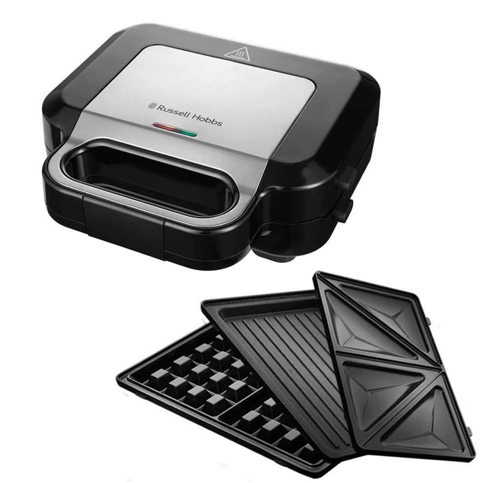 Russell Hobbs Opiekacz do kanapek 3w1 (opiekacz, gofrownica, grill), płyty można myć w zmywarce, głębokie płyty + powłoka nieprzywierająca, bez BPA, przechowywanie w pionie, 750W, Creations, 26810-56