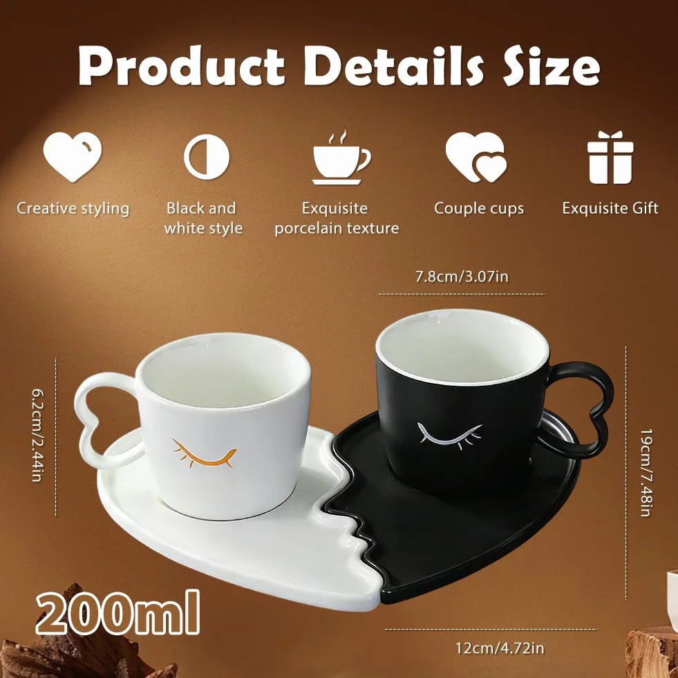 Zestaw kubków ceramicznych 200 ml ze spodkiem 2 sztuki na prezent ślubny