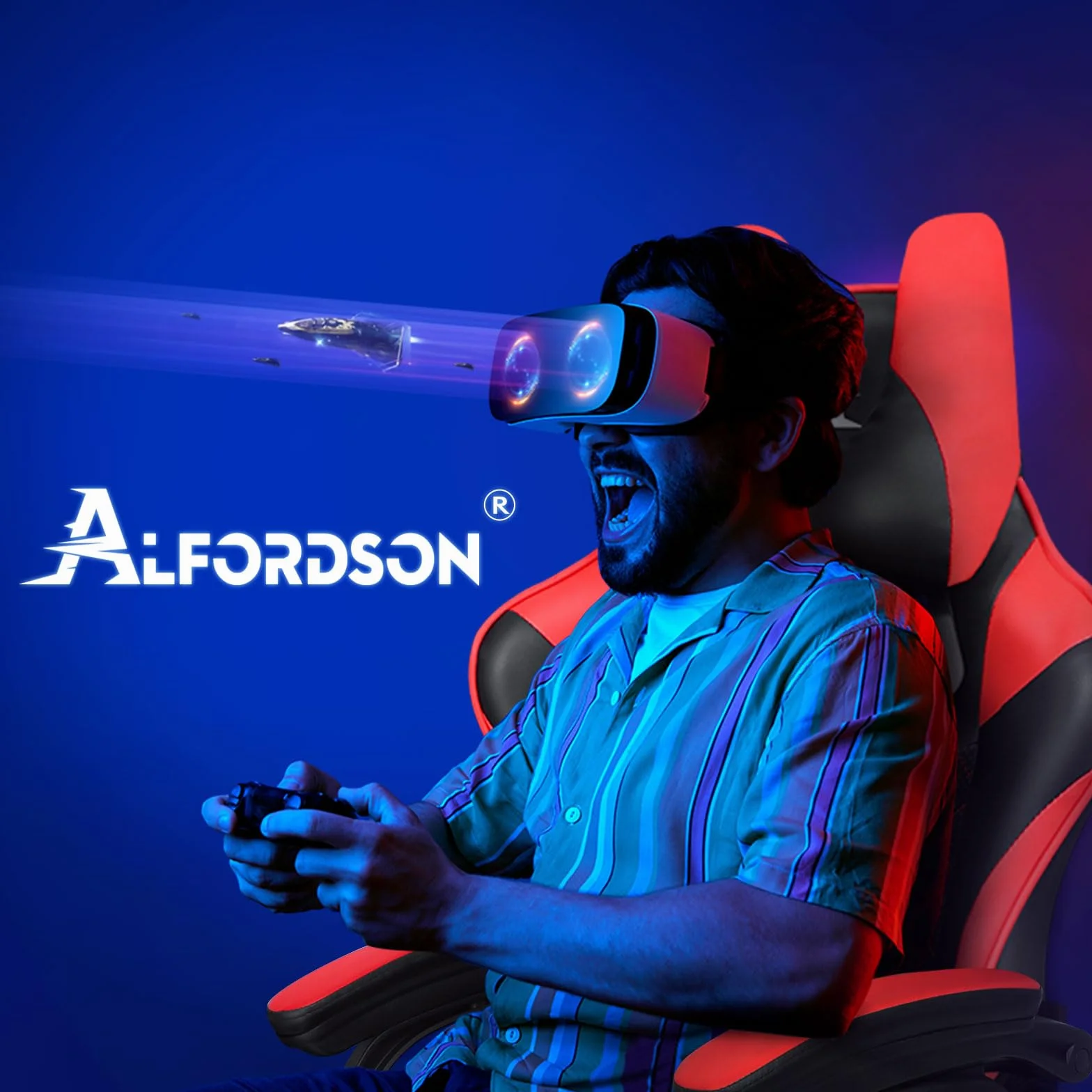ALFORDSON Fotel gamingowy z podnóżkiem i poduszką lędźwiową, ergonomiczne krzesło biurowe do komputera z odchyleniem 150°, krzesło do gier wideo z wysokim oparciem, czerwone