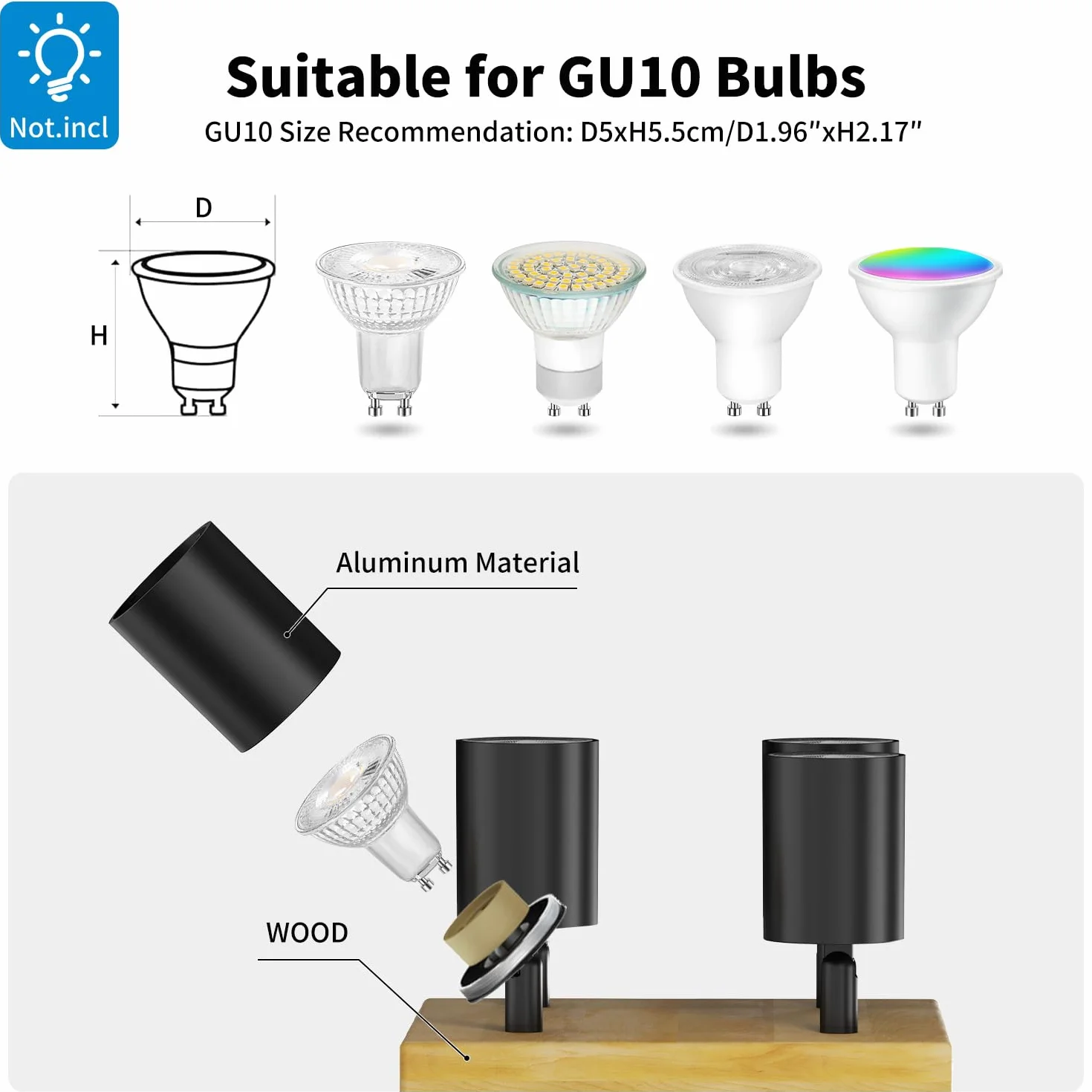 LVWIT Lampa sufitowa 4 reflektory LED GU10, czarne oświetlenie wewnętrzne, drewniana lampa sufitowa z kwadratową podstawą, reflektor sufitowy, żyrandol Led do salonu, kinkiet do sypialni (bez żarówek)