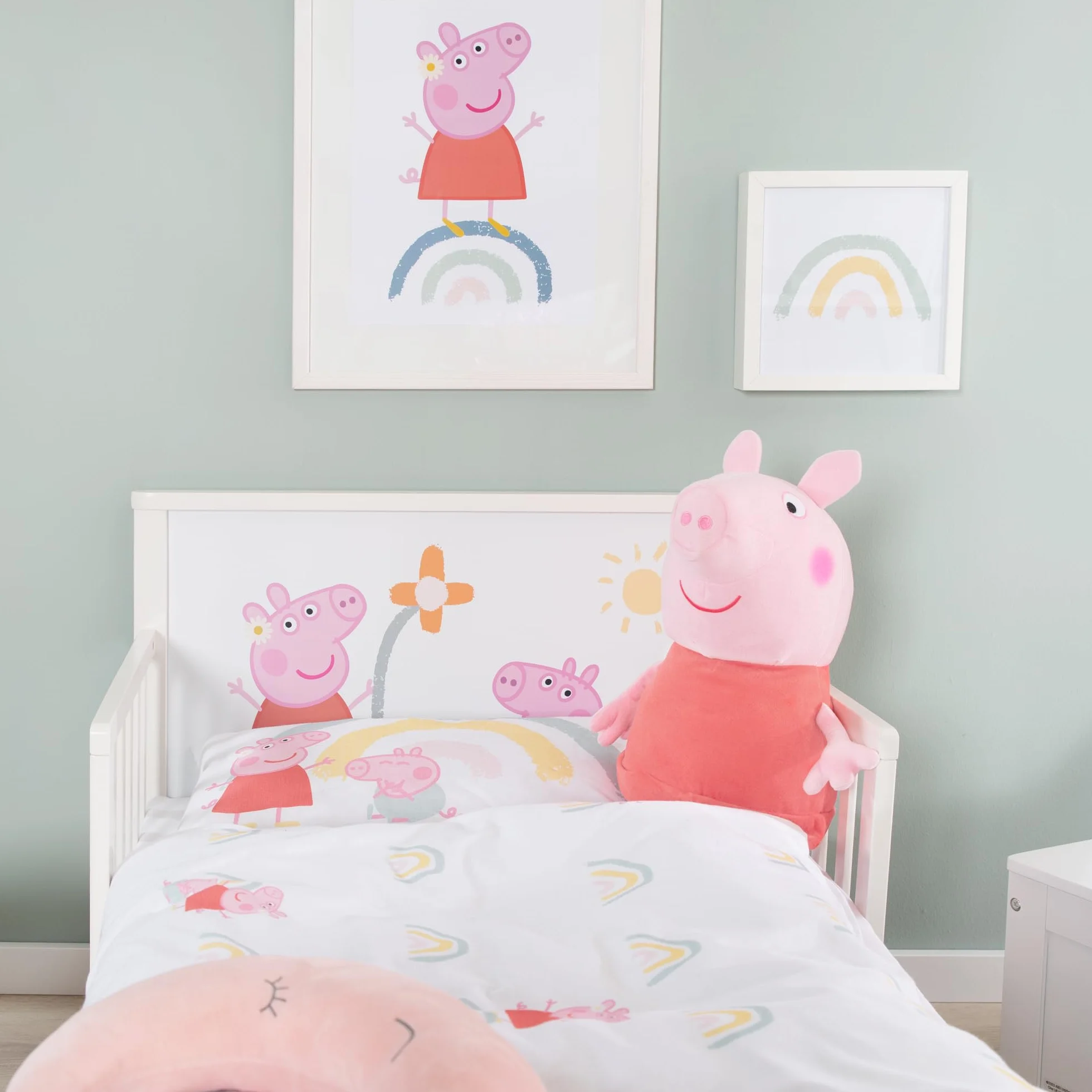 roba Pościel dziecięca 100 x 135 cm Świnka Peppa - Pościel dla dzieci z bawełny z pokrowcem na poduszkę 60 x 40 cm - Motyw z serialu animowanego - Biały/Różowy