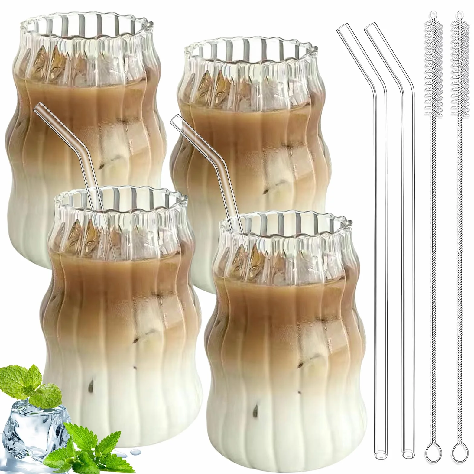 Szklanki do kawy, filiżanki do espresso latte macchiato zestaw 4 szklanek o pojemności 530 ml, szklanki do drinków, zestaw do kawy, herbaty, coli, napojów gazowanych, koktajli ze szklanymi