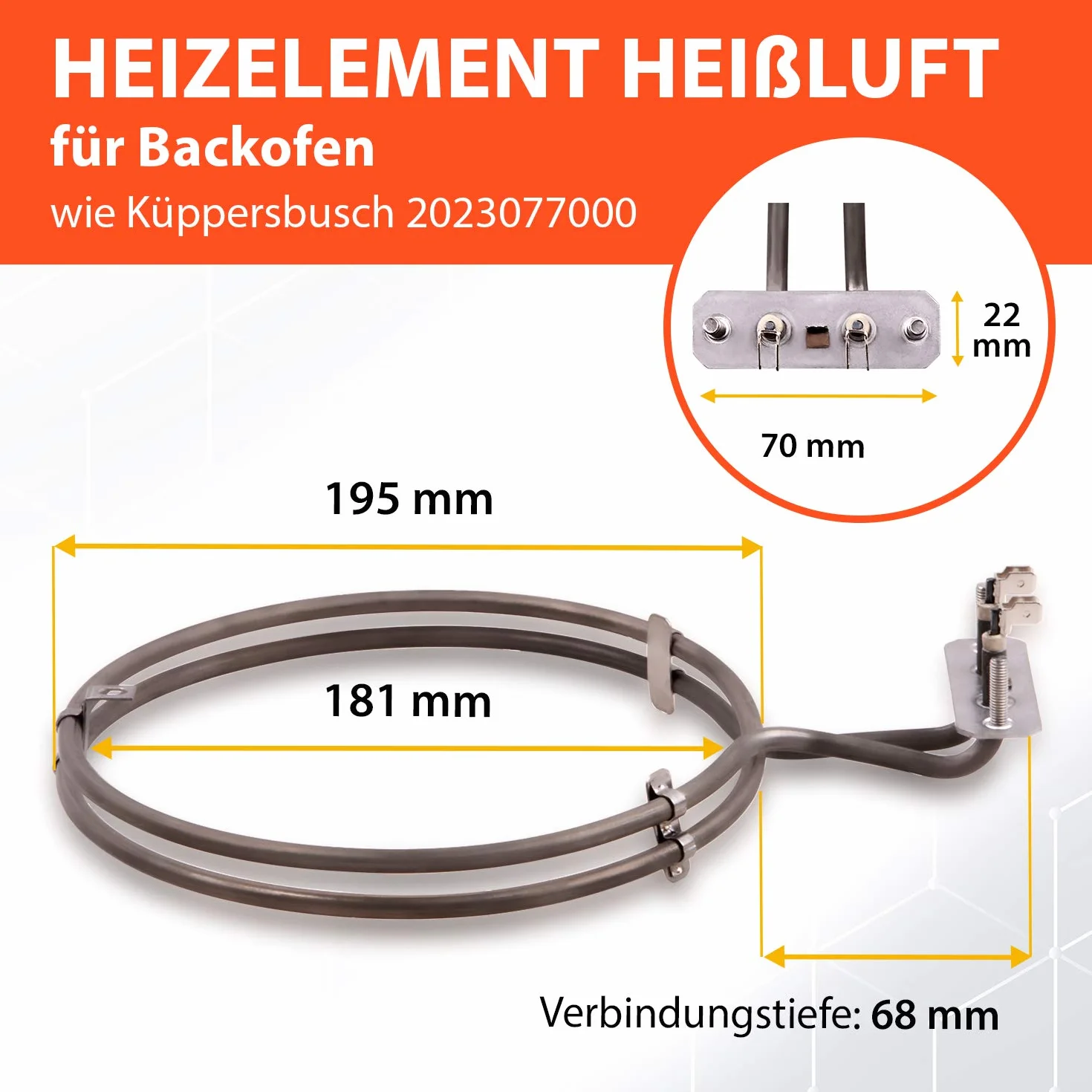 VIOKS Element grzejny pierścieniowy zamiennik do Küppersbusch 182676 EGO 20.23077.000 2023077000 ogrzewanie na gorące powietrze, spirala grzewcza 2400 W, 230 V, ogrzewanie gorącym powietrzem do