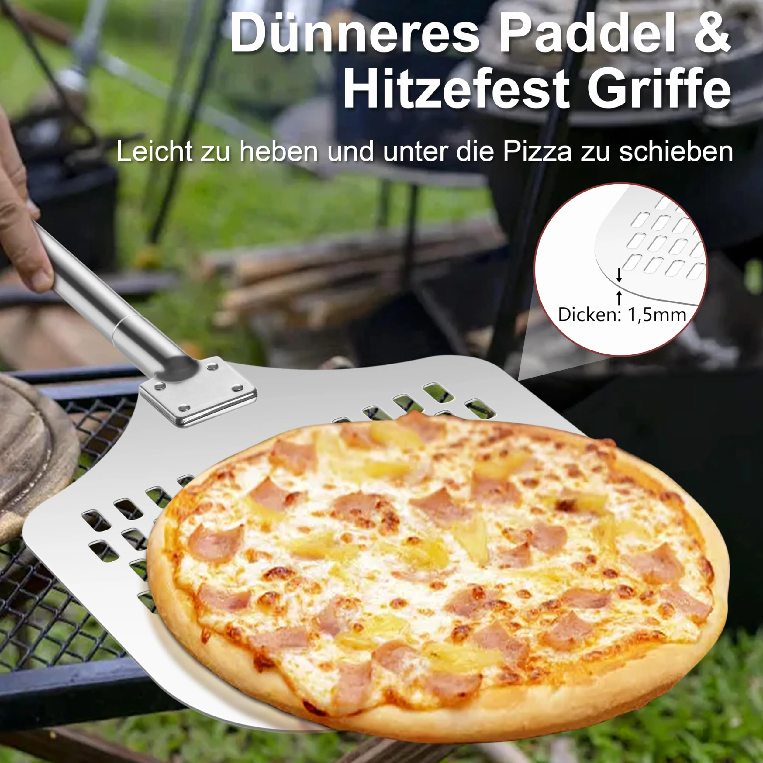 Onader Perforowana łopatka do pizzy z metalowym uchwytem (1, 30,5 x 42,3 x 83 cm)