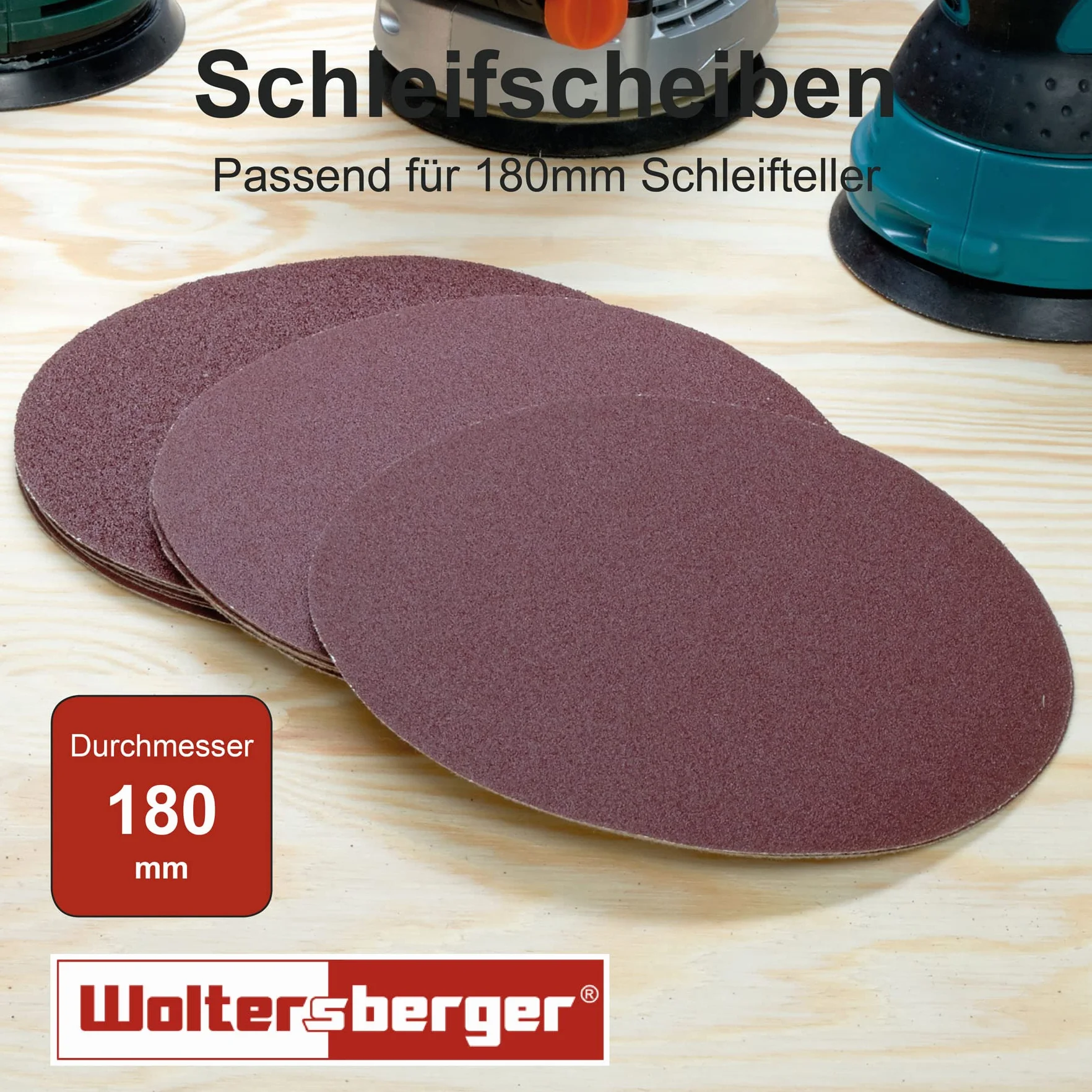 Woltersberger® 50 sztuk ściernic Ø 180 mm | ziarnistość P40, P80, P100, P180, P320 | bez otworu w kolorze czerwonym | papier ścierny szlifierski do płyt gipsowo-kartonowych