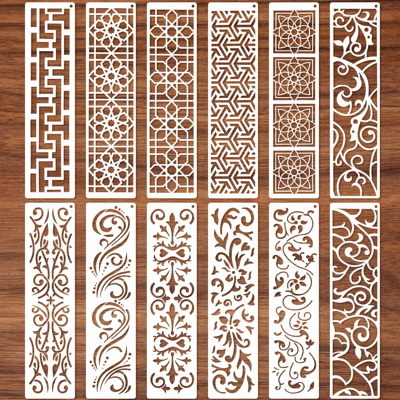 MWOOT Kwiatowe szablony do malowania, wielokrotnego użytku, mandala, szablony do majsterkowania, geometryczne szablony tła do malowania na ścianie, drewnie, płótnie, do dekoracji domu