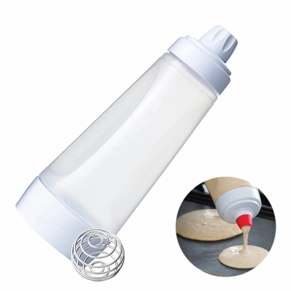 1000 ml, mikser do ciasta, do naleśników, dozownik ciasta z miarką i kulką do mieszania, butelka do ściskania, nie przecieka, jednoręczny, uniwersalny dozownik ciasta, do naleśników, wafli, naleśników, babeczek
