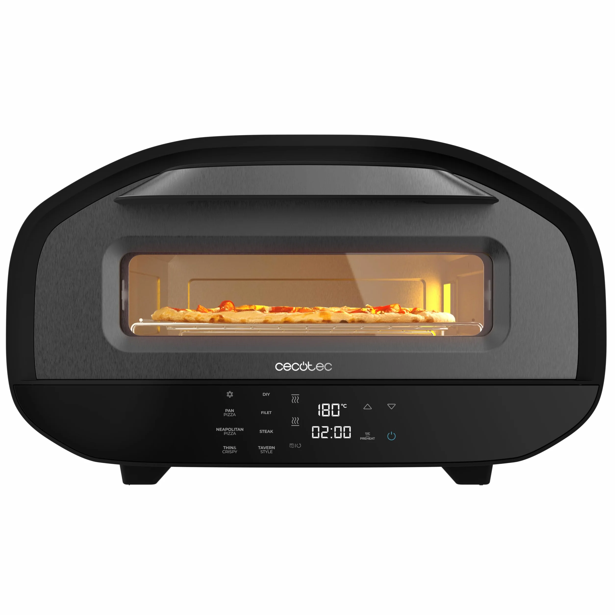 Cecotec Elektryczny piec do pizzy z okienkiem Tifosi Pizza & Co 1700 W, pojemność 12 litrów, sterowanie cyfrowe, stal powlekana, 8 funkcji, timer, temperatura 80°C - 430°C, światło wewnętrzne