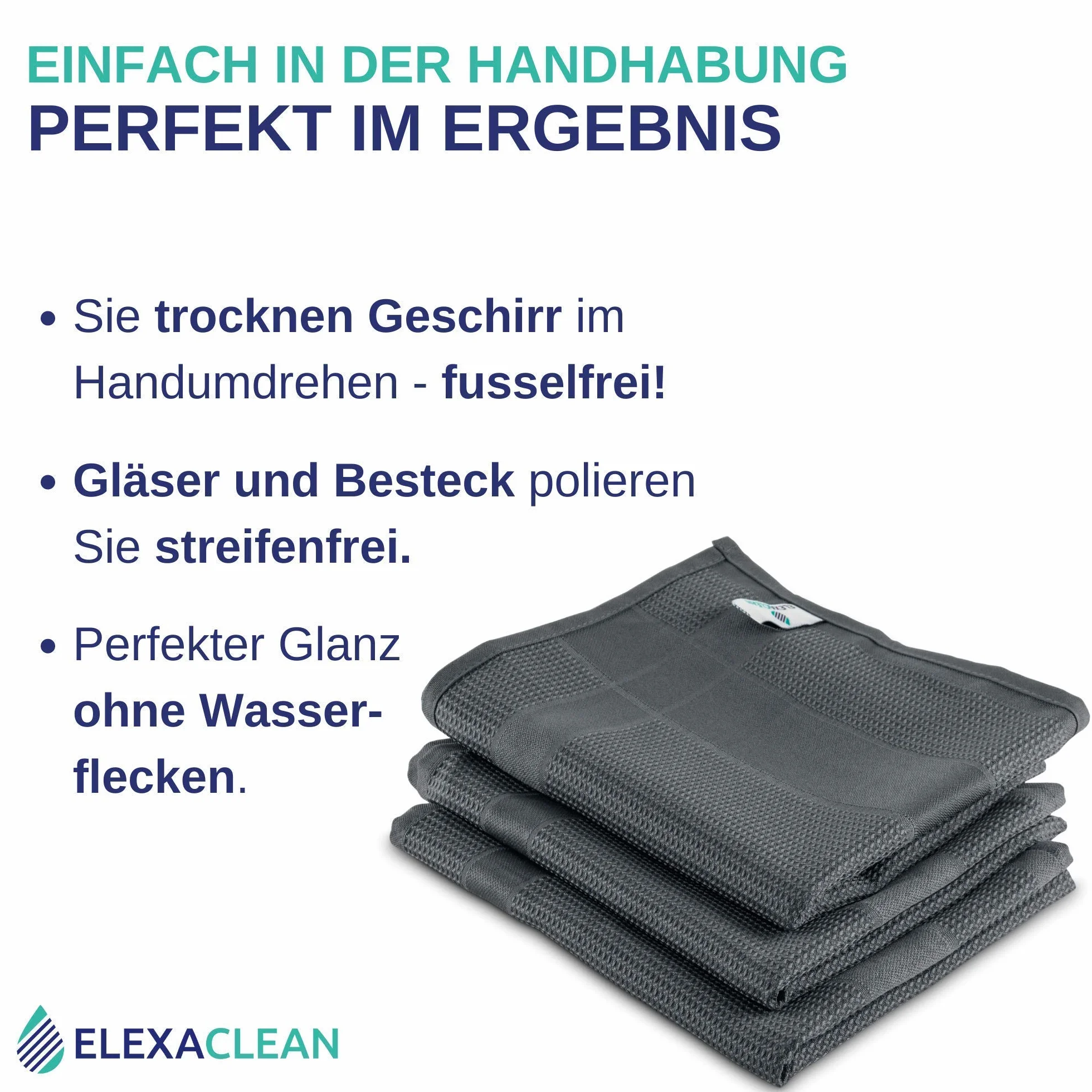 ELEXACLEAN ręczniki kuchenne mikrofibra (3 szt., 68x42 cm, antracyt) chłonne, można prać 60°C, nowoczesne wzornictwo