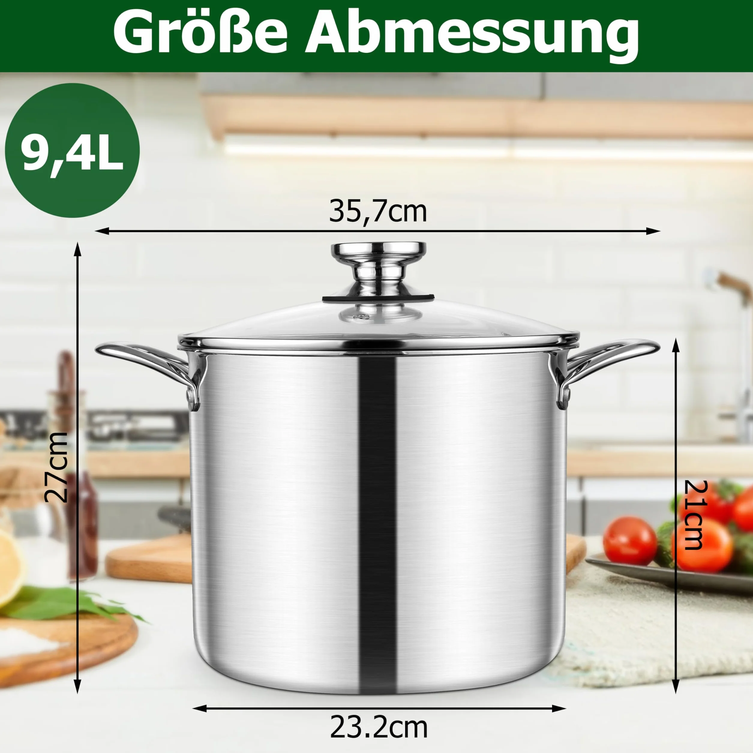 Homikit Garnek do gotowania 10 l, duży garnek do zupy, garnek indukcyjny z 3-warstwowej stali nierdzewnej, do wszystkich rodzajów kuchenek, stal nierdzewna, polerowana, garnek do mięsa ze szklaną