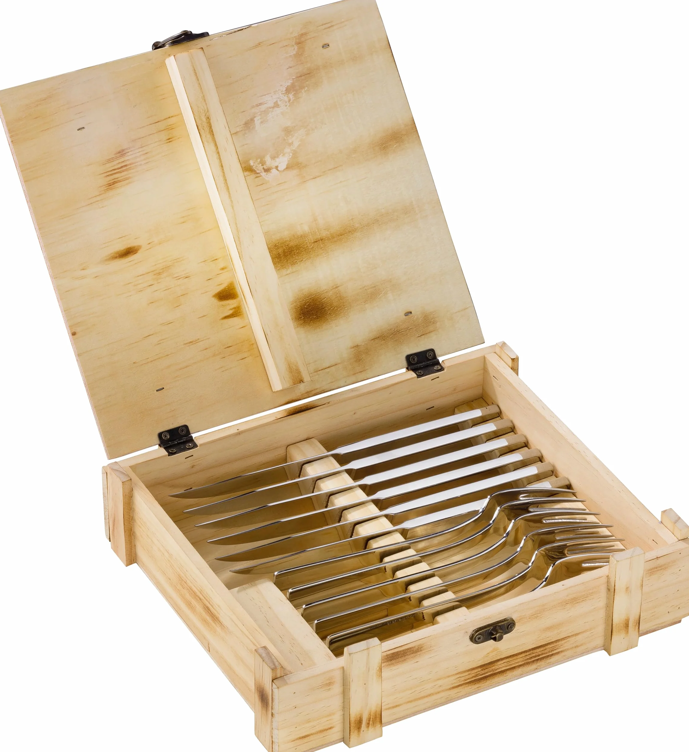 Zwilling Steak Besteck Set, 12-teilig Holz-Box, 6 Steakmesser - 6 Steakgabeln, spülmaschinengeeignet, Poliert 18/10 rostfreierEdelstahl
