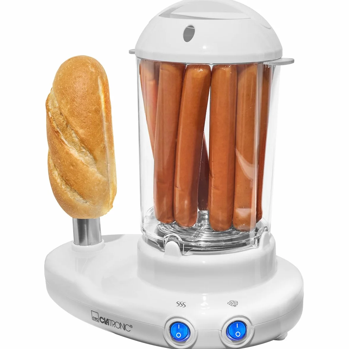 Clatronic HDM 3420 - 2 w 1: producent hot dogów i kotłów do jajek w jednym, białym, 380 W