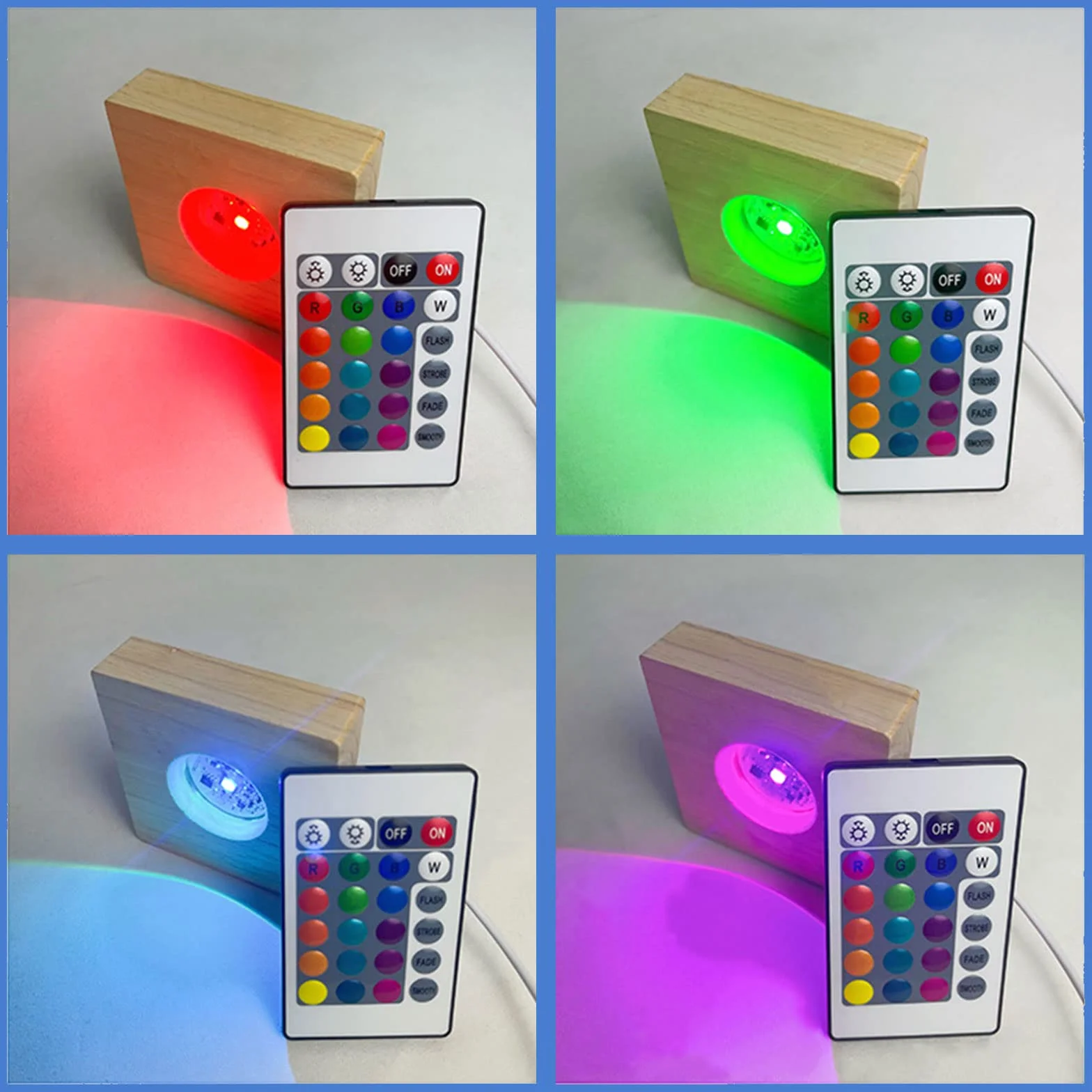Podstawa wyświetlacza LED z pilotem 16 kolorów drewniana podświetlana stojak do szkła kryształowego 3D kwadratowy 8 cm