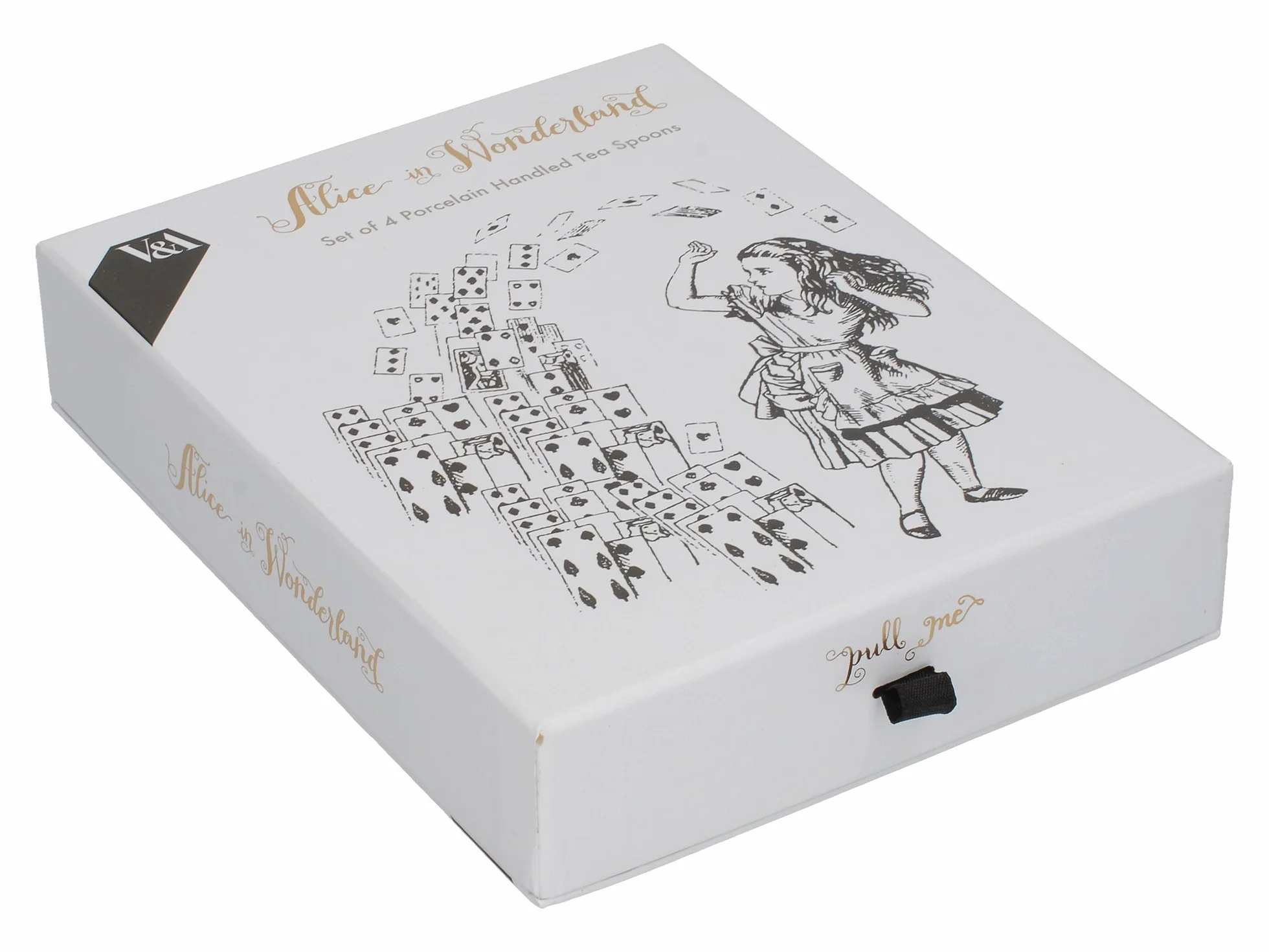 V&A Alice in Wonderland łyżeczka do herbaty ze stali nierdzewnej z dekoracyjnymi porcelanowymi uchwytami, 15,5 cm (6 cali) – biała