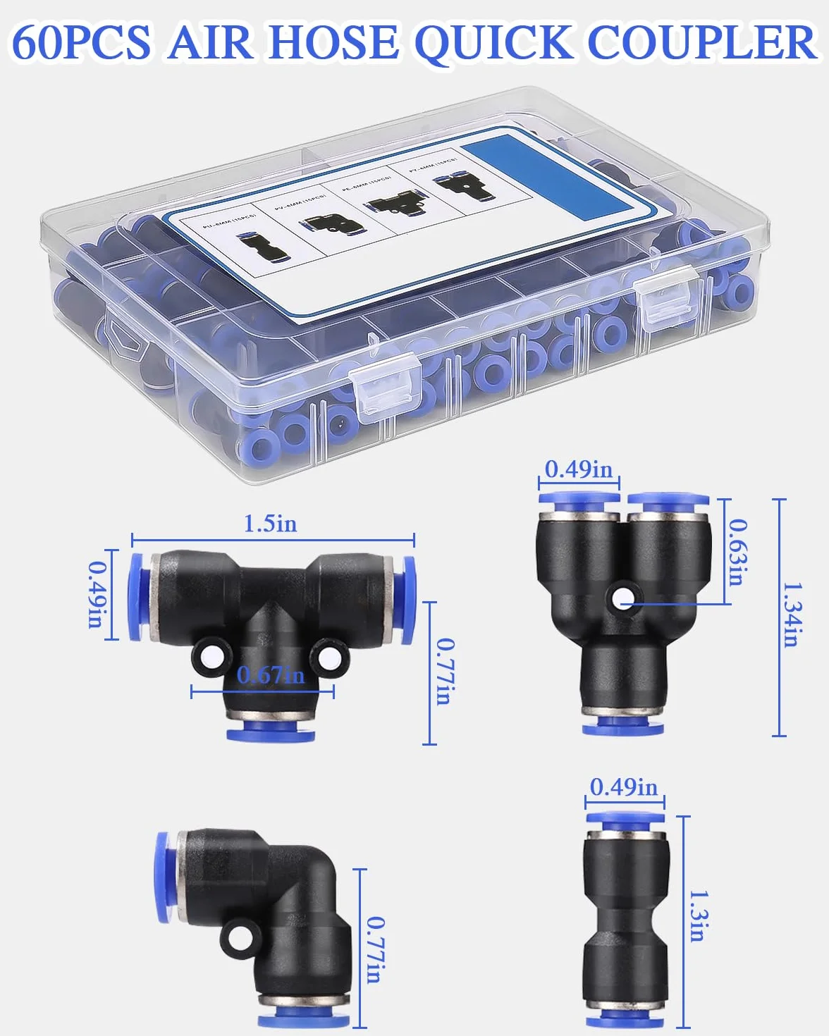 60 sztuk prostych złączy pneumatycznych, 6 mm, pneumatyczne złącze typu Quick-Push-In, wąż pneumatyczny, połączenie proste, pneumatyczne złączki do węża powietrznego, wody