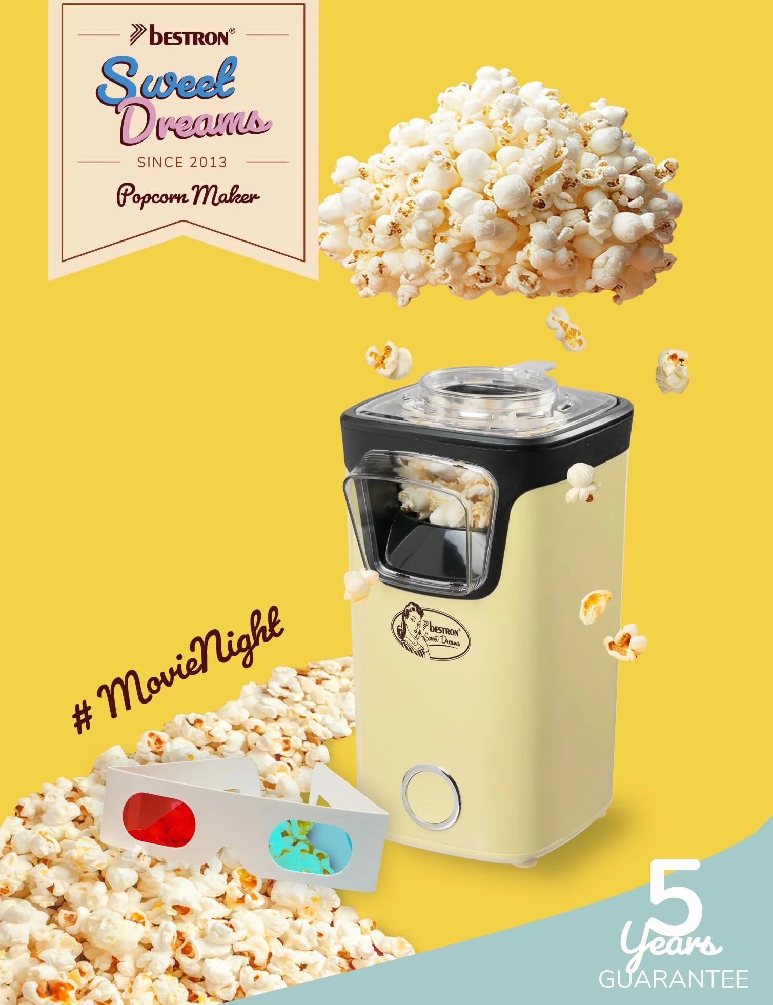 Bestron Maszyna do popcornu z technologią gorącego powietrza, 10 worków, wbudowana miarka