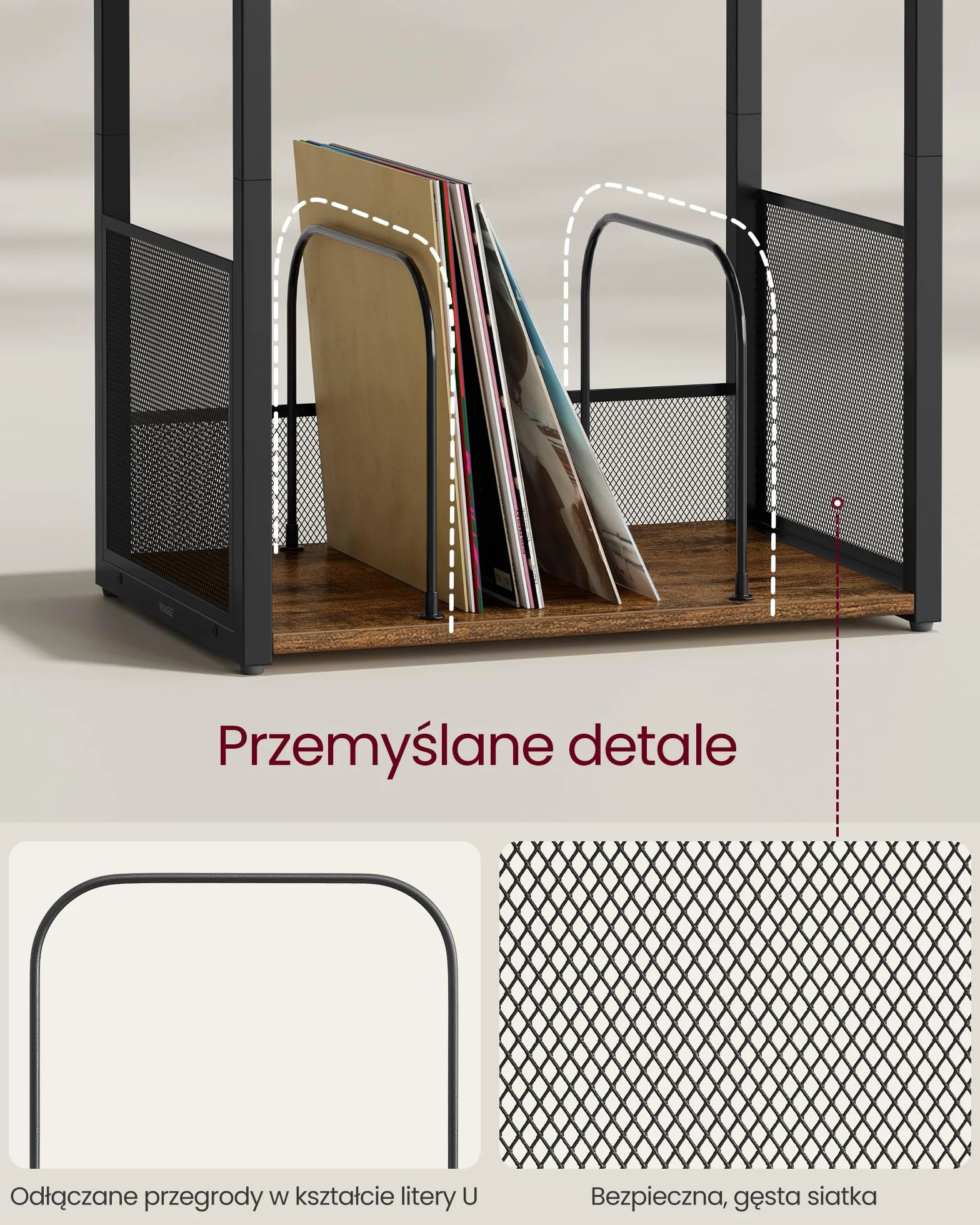 VASAGLE Stojak na gramofon, 3-poziomowy stolik boczny, przechowywanie płyt winylowych do 100 albumów, stolik końcowy do salonu, sypialni, rustykalny brązowy LET275K01
