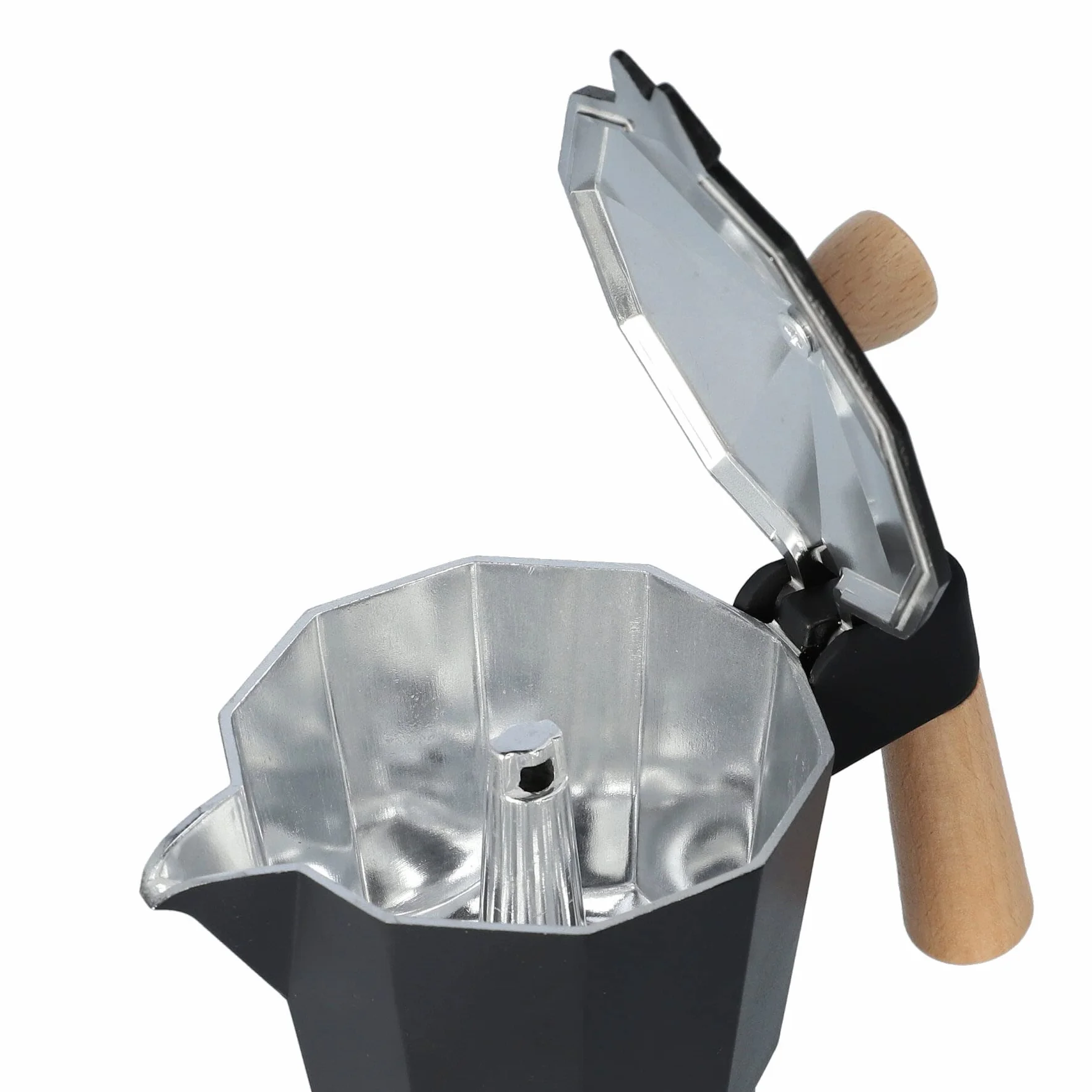 HOMLA Mia Mokka zaparzacz do espresso 6 filiżanek aluminium drewno bukowe czarne