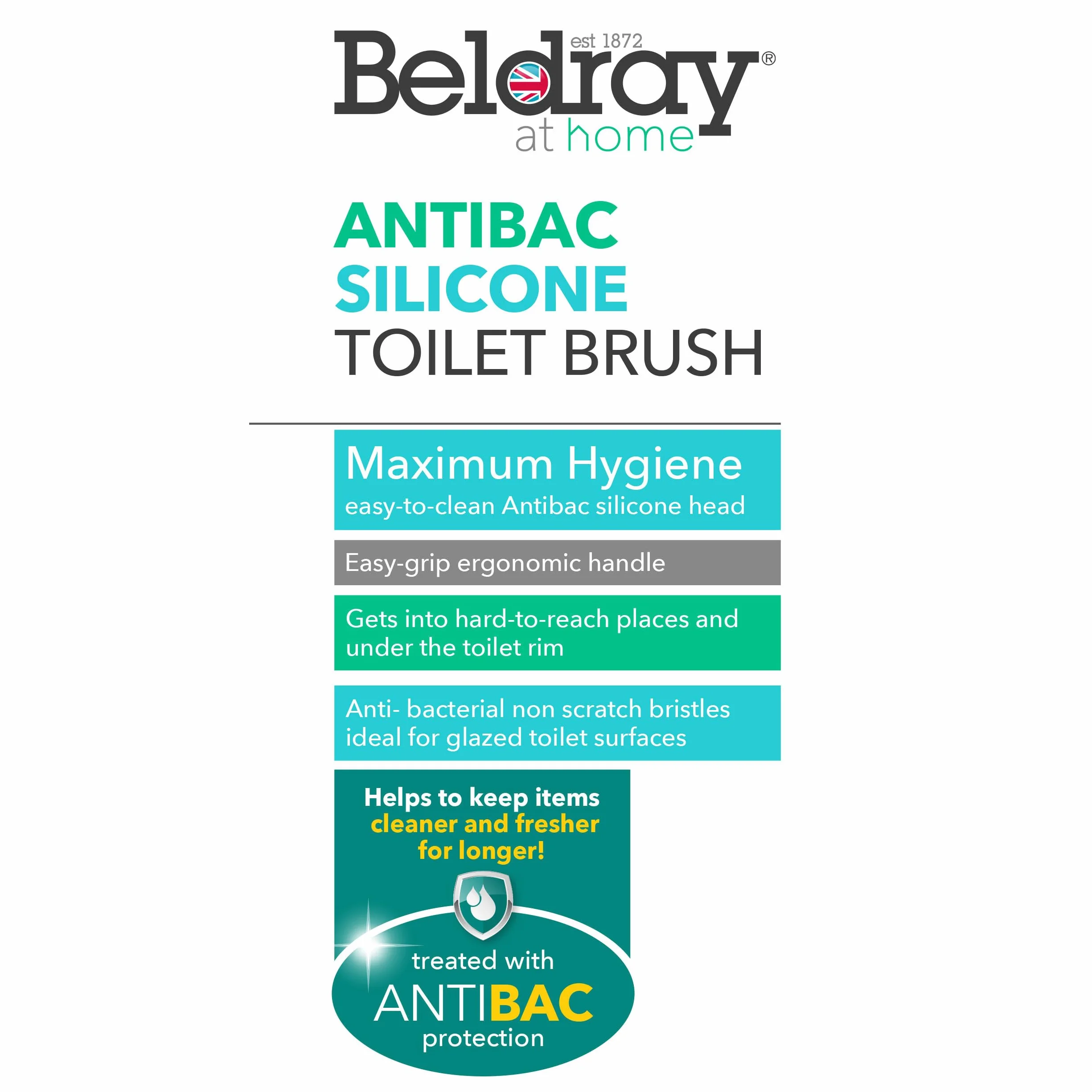 Beldray® LA084538UFEU7 Antibac Silicone Toilet Brush, Treated with Antibacterial Protection